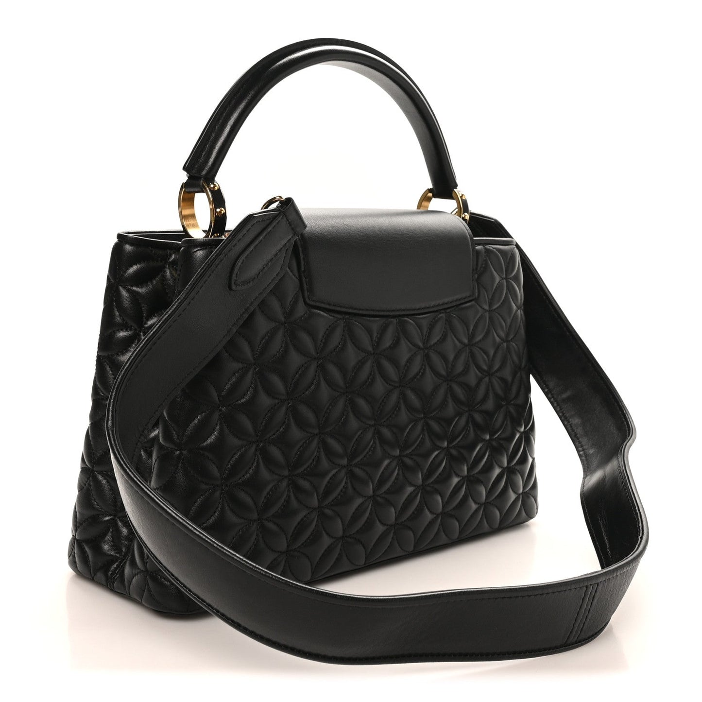 Lambskin Quilted Flower Capucines PM Black