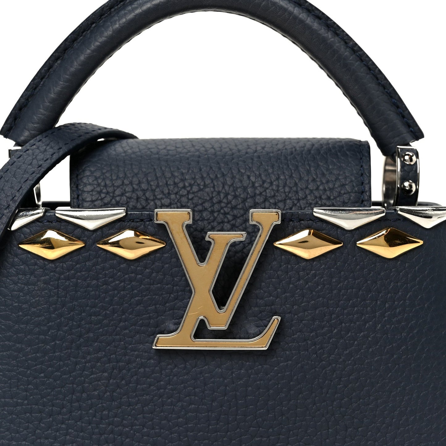 Taurillon Embellished Malletage Crown Mini Capucines Navy