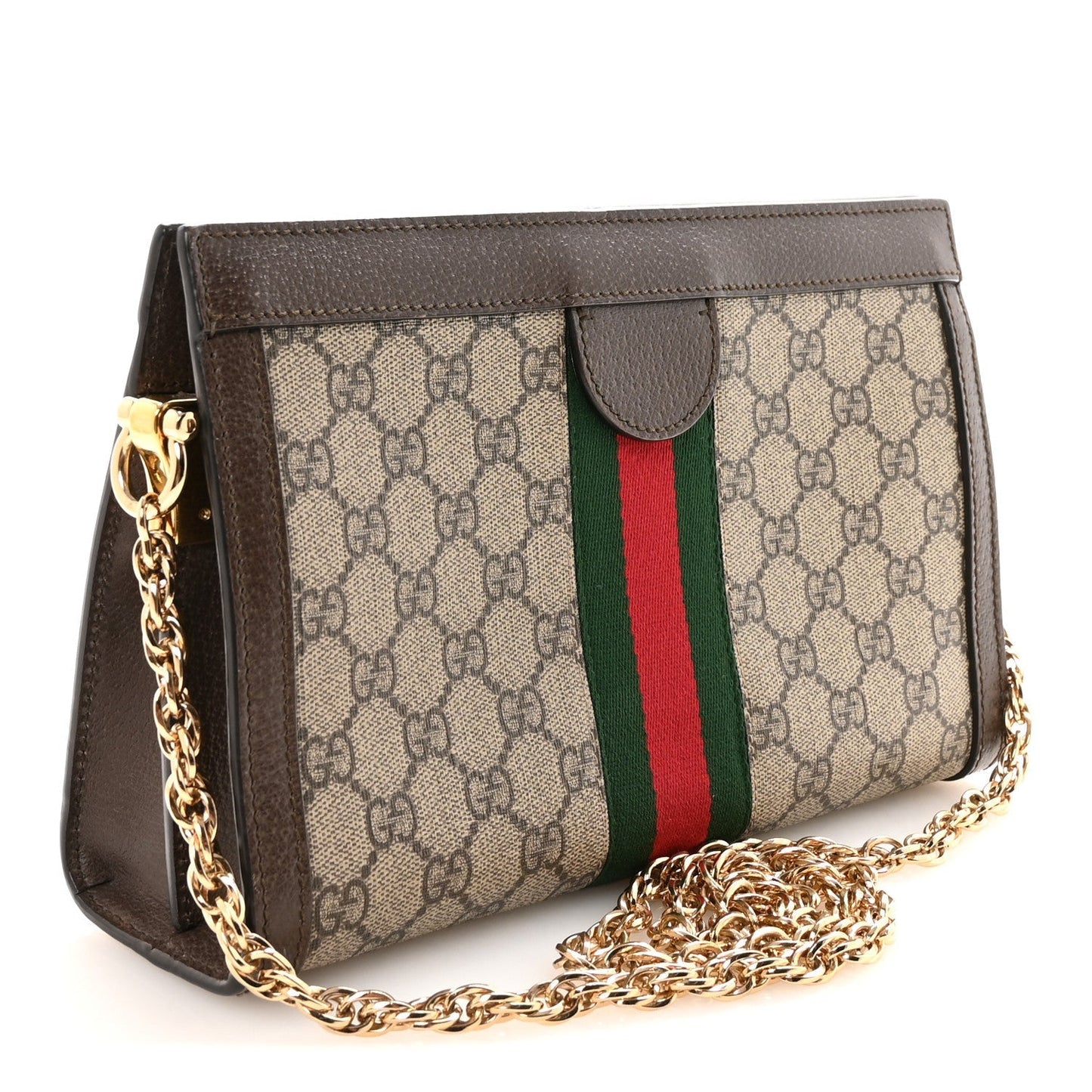 GG Supreme Monogram Web Small Ophidia Chain Shoulder Bag Brown