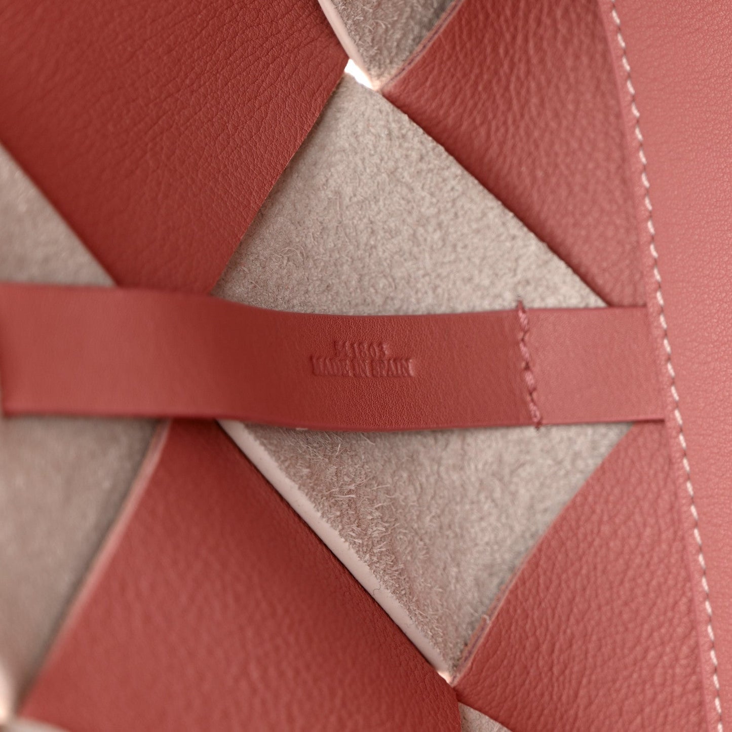 Calfskin Suede Gingham Woven Basket Bag Soft Pink White