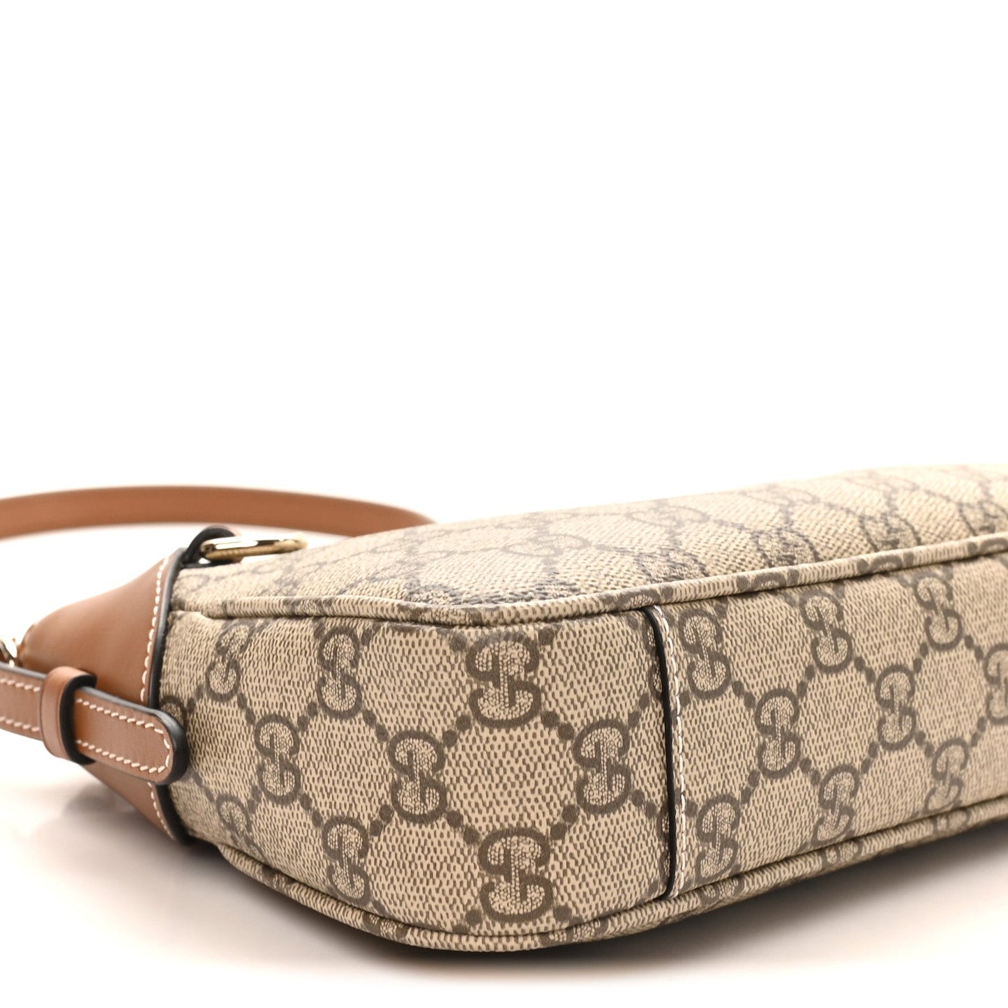 GG Supreme Monogram Textured Calfskin Small Emblem Shoulder Bag Beige Dark Brown