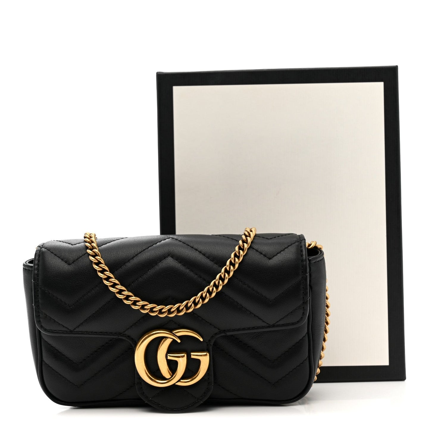 Calfskin Matelasse Super Mini GG Marmont Shoulder Bag Black