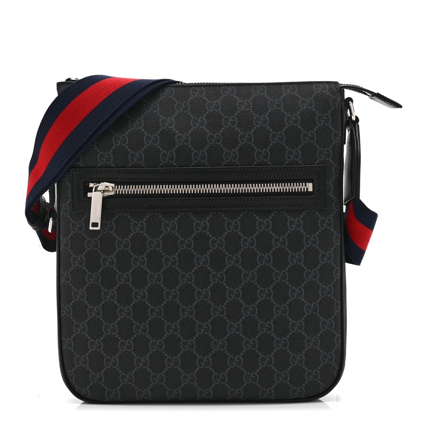 GG Supreme Monogram Web Small Flat Messenger Bag Black Grey