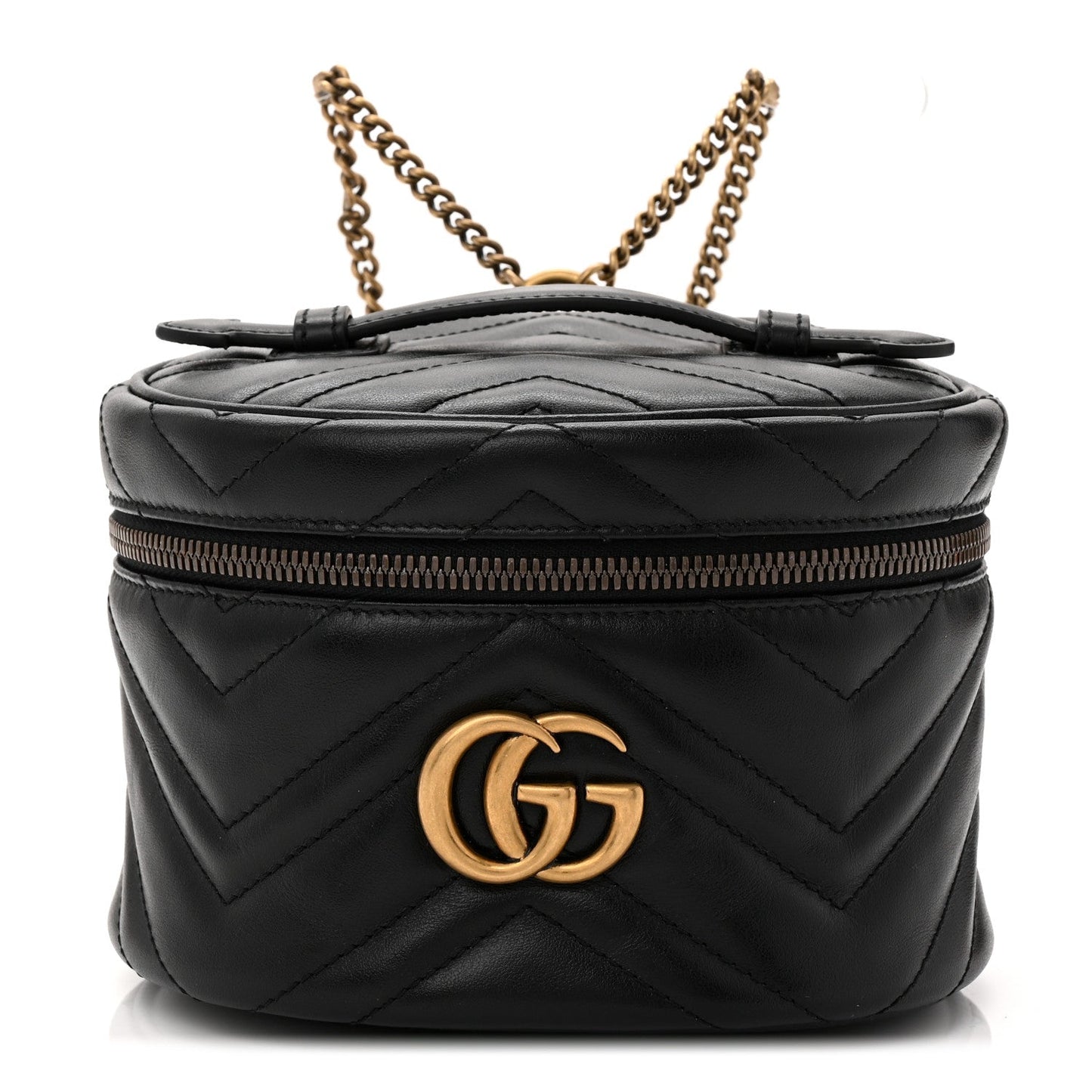 Calfskin Matelasse Chevron Mini GG Marmont Top Handle Bag Black