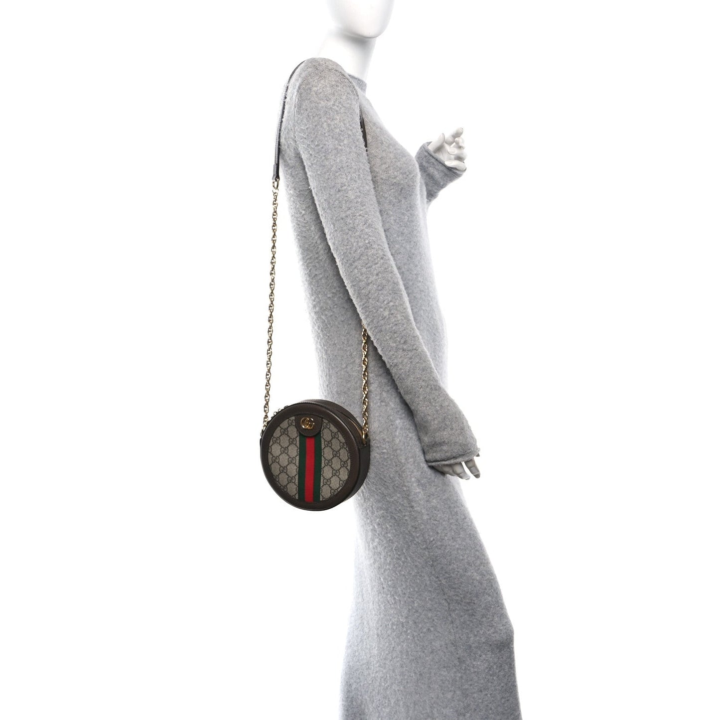 GG Supreme Monogram Web Mini Ophidia Round Shoulder Bag Brown