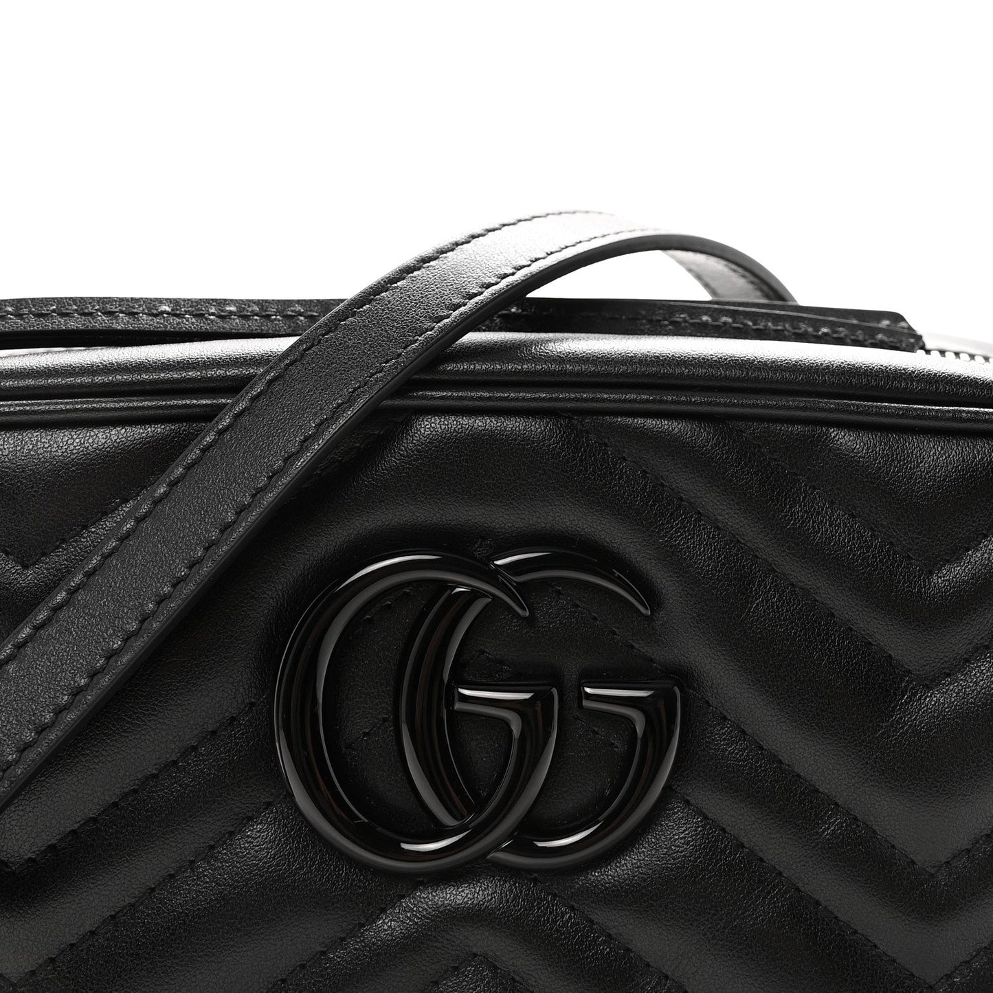 Calfskin Matelasse Monochrome Small GG Marmont Chain Shoulder Bag Black
