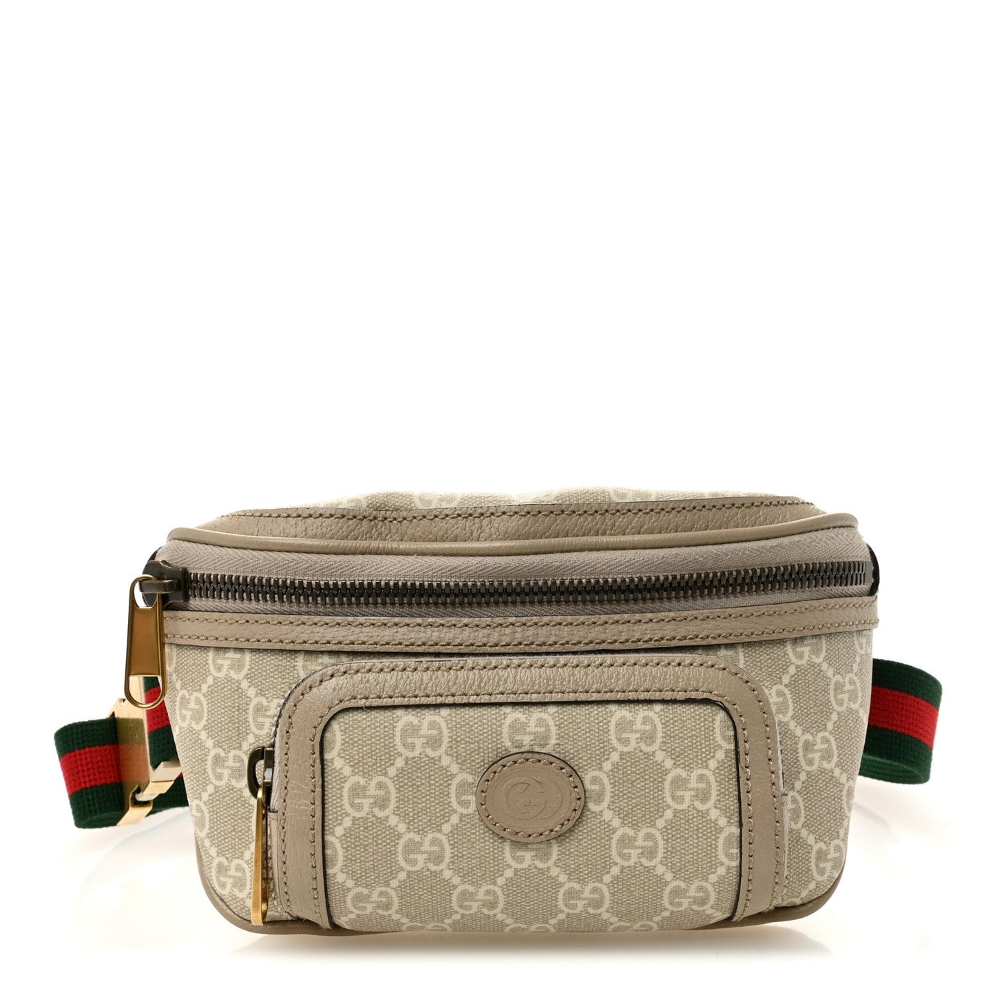 GG Supreme Monogram Textured Calfskin Web Retro Interlocking G Belt Bag Beige Mystic White Oatmeal