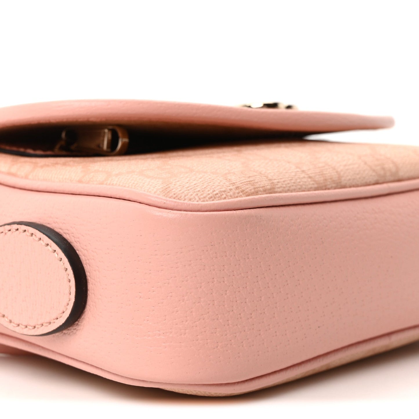 GG Supreme Monogram Textured Dollar Calfskin Mini Ophidia Flap Shoulder Bag Rose Pink