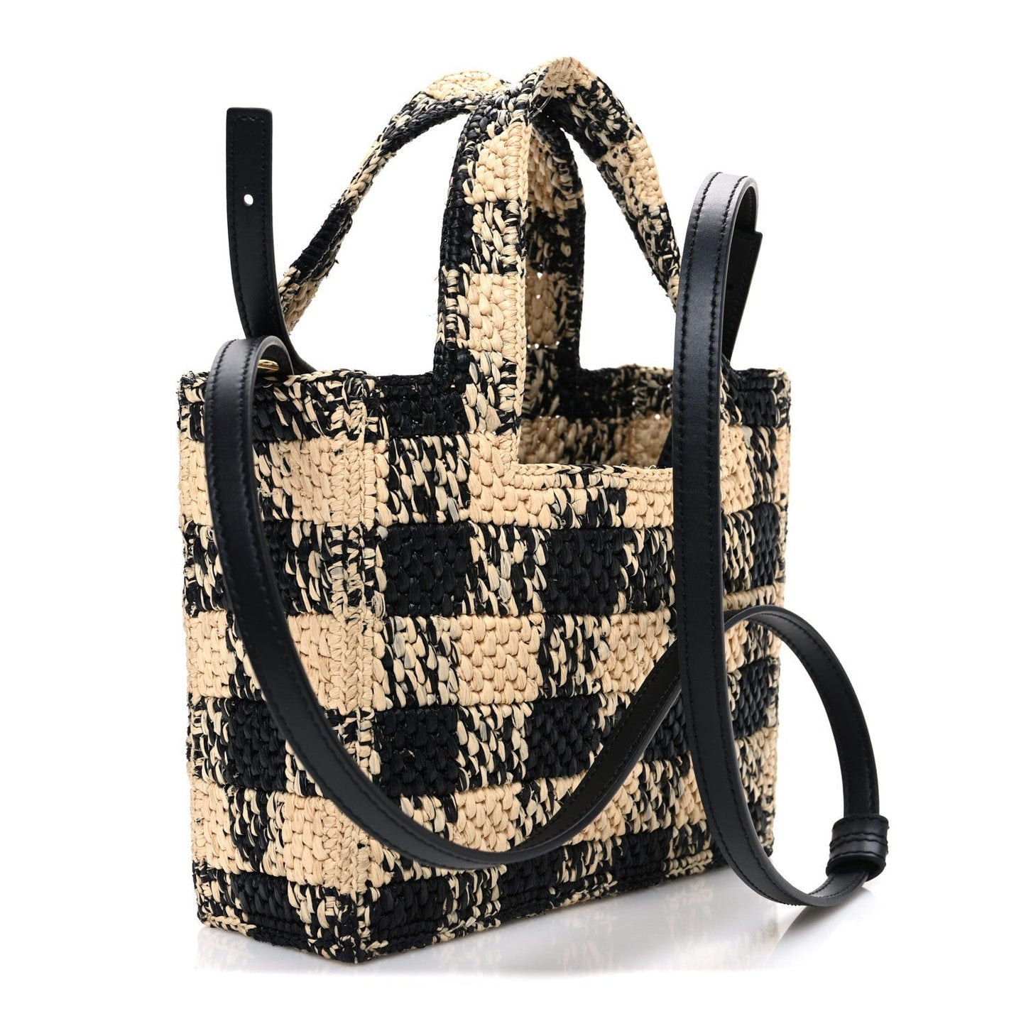 X PAULA'S IBIZA Raffia Mini Font Tote Black Natural