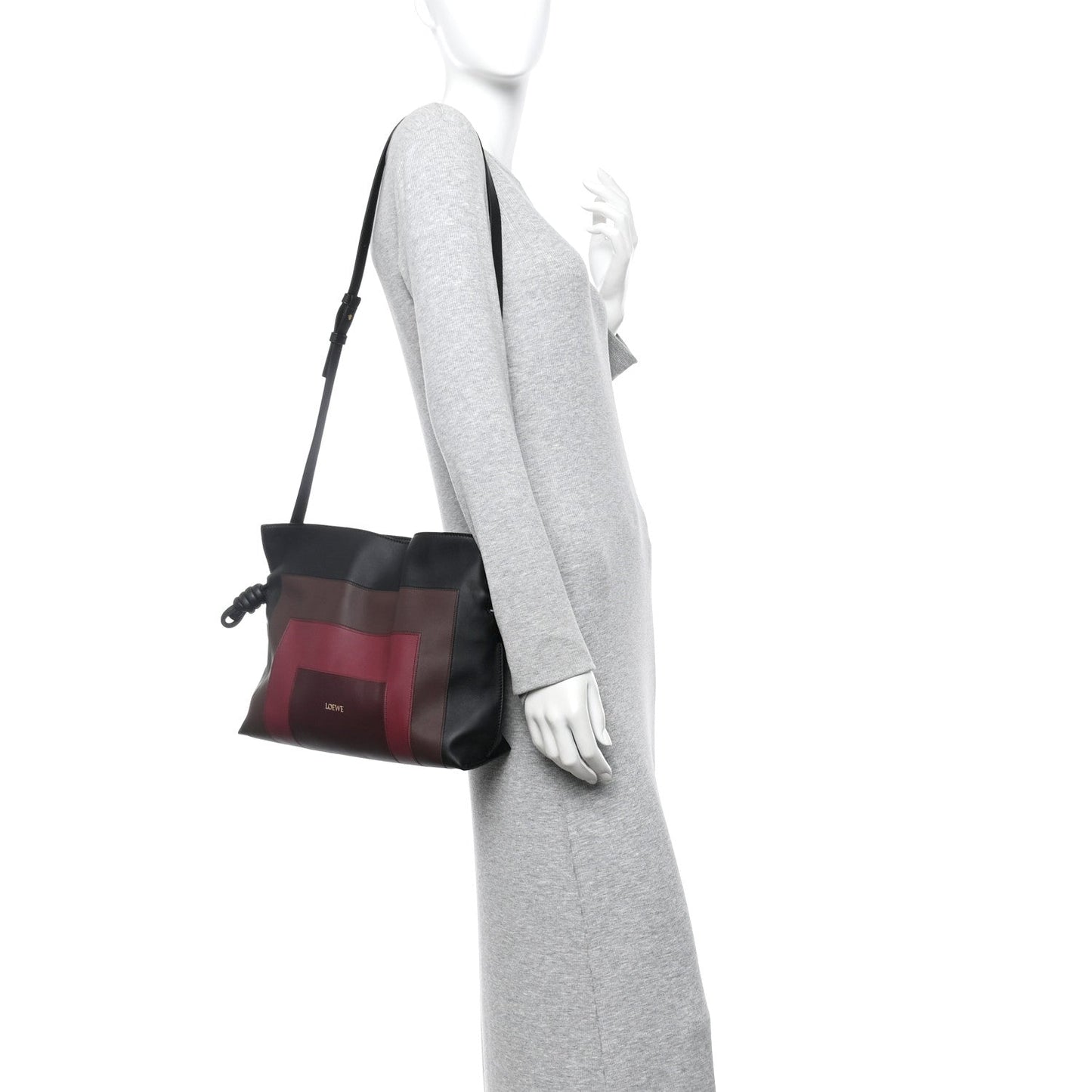 X ALBERS Nappa Calfskin Medium Flamenco Knot Clutch Black Burgundy
