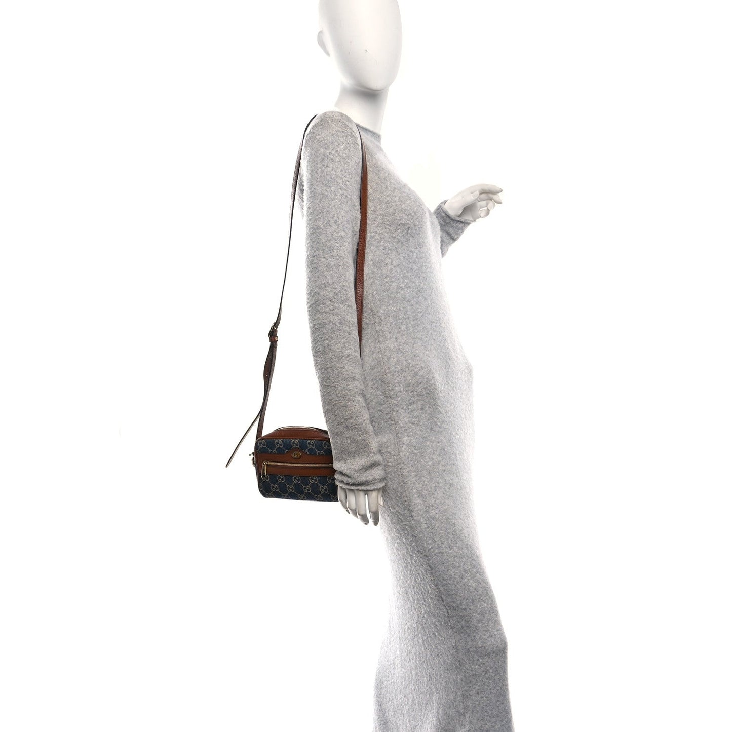 New Denim GG Monogram Dollar Calfskin Mini Ophidia Shoulder Bag Blue Tea Cuir Epilog