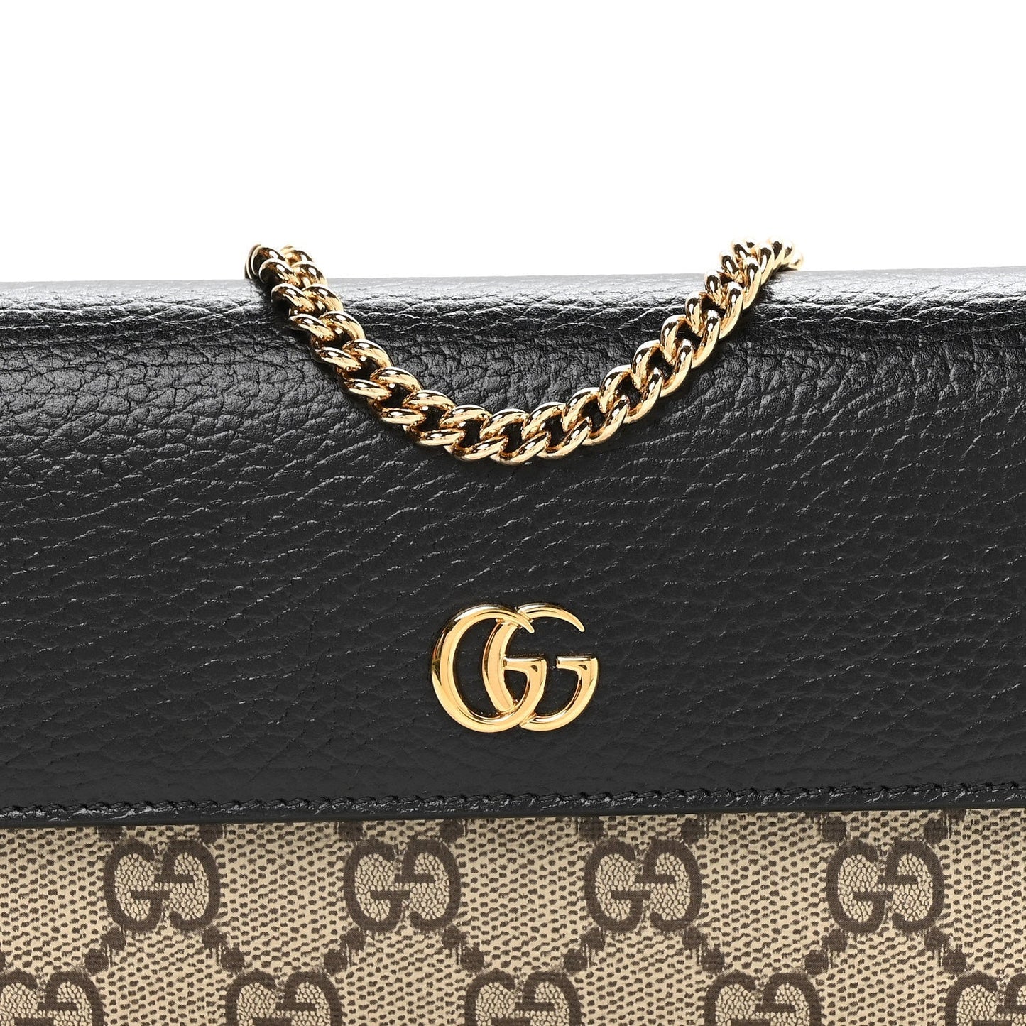 Dollar Calfskin GG Supreme Monogram Petite GG Marmont Wallet Chain Bag Black Beige Ebony