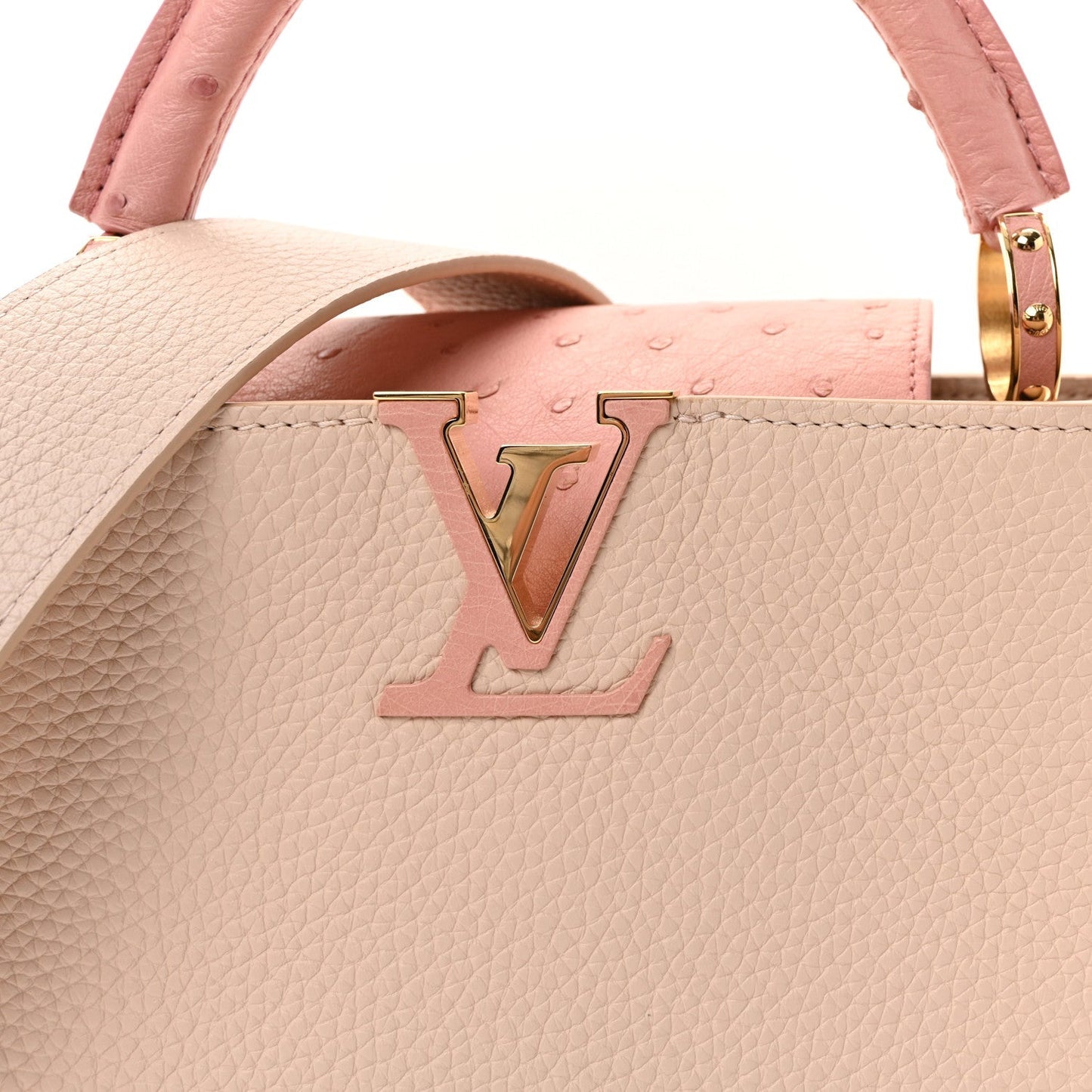 Taurillon Ostrich Capucines BB Powder Pink Beige