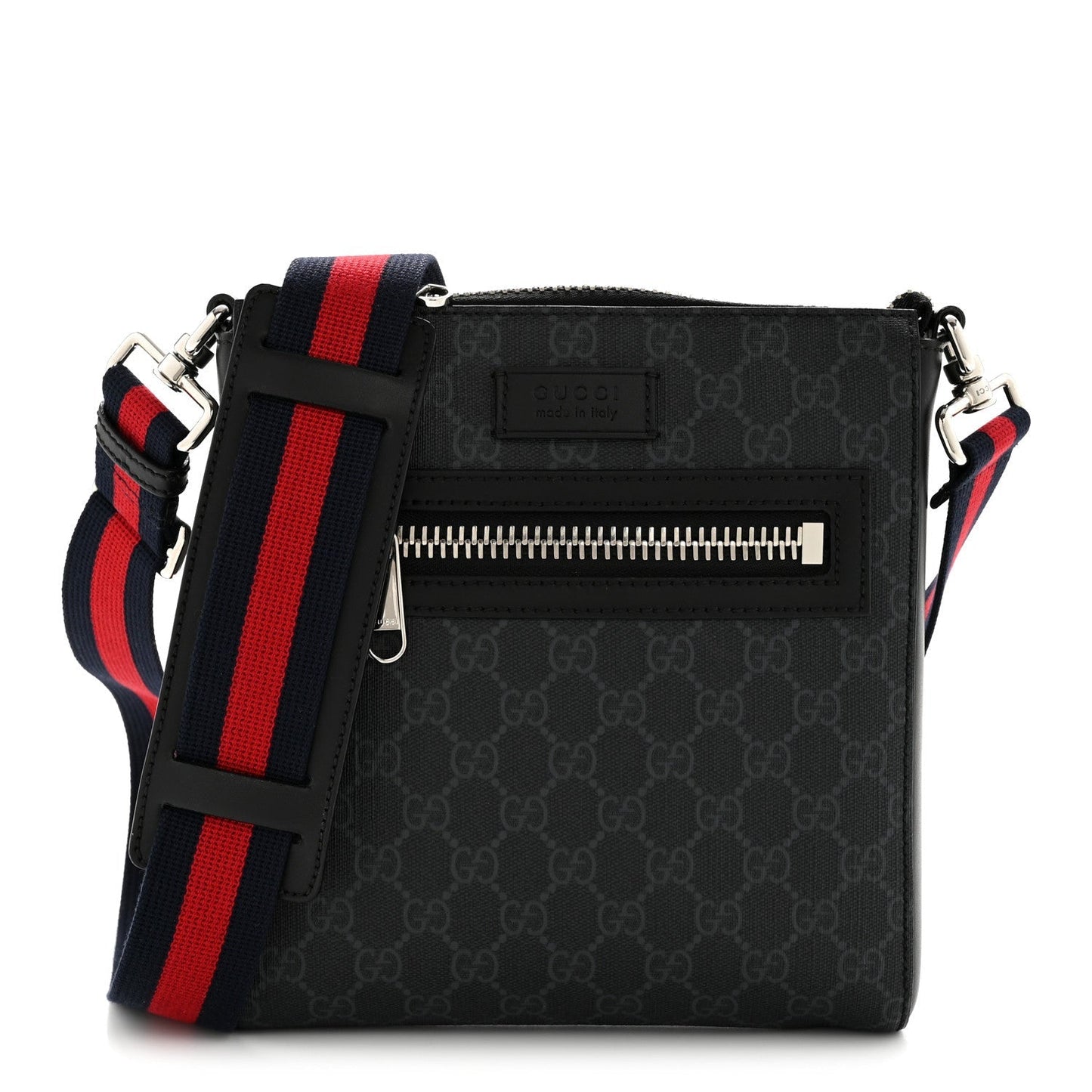 GG Supreme Monogram Web Small Flat Messenger Bag Black Grey