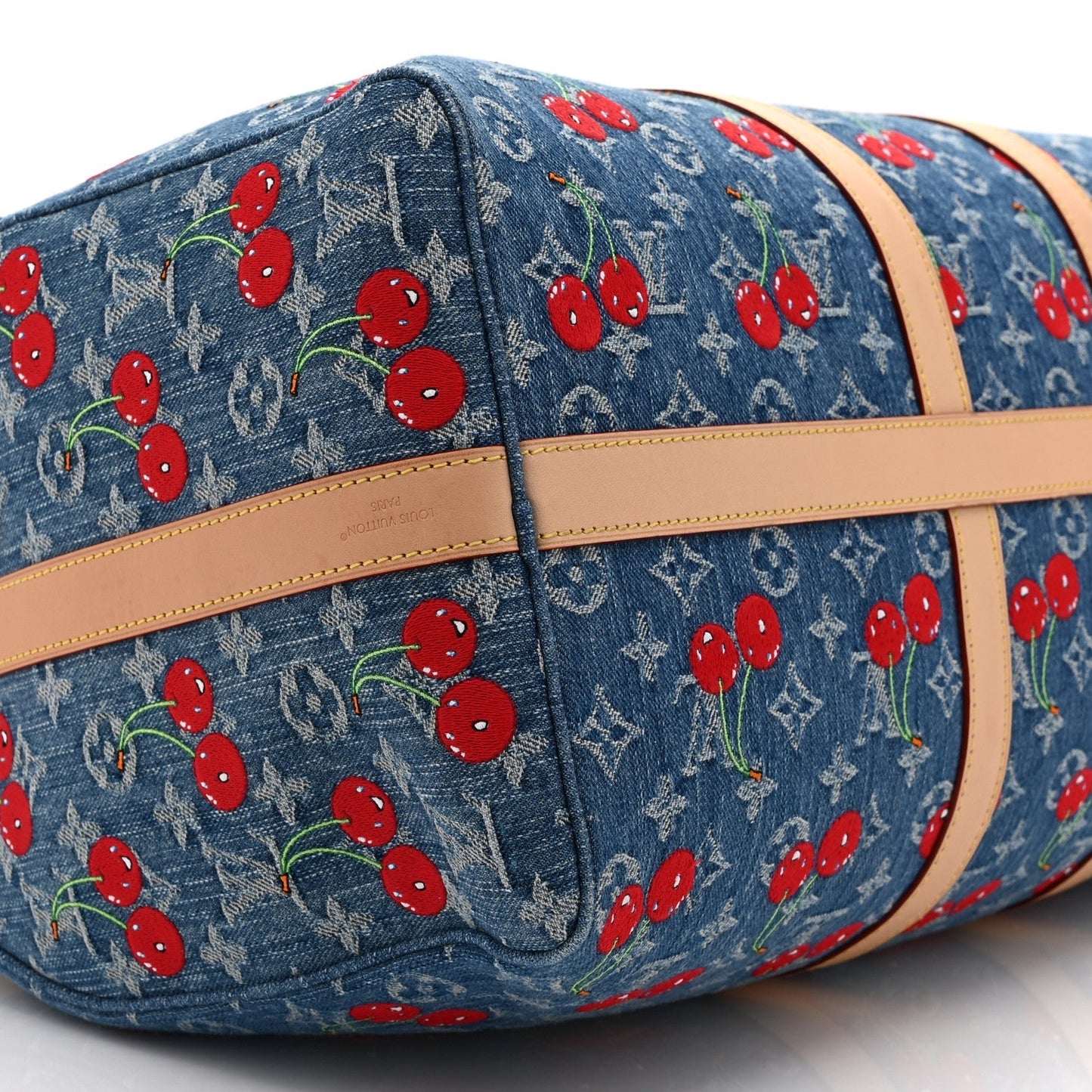 LV X TM Monogram Denim Cerises Keepall Bandouliere 45 Blue