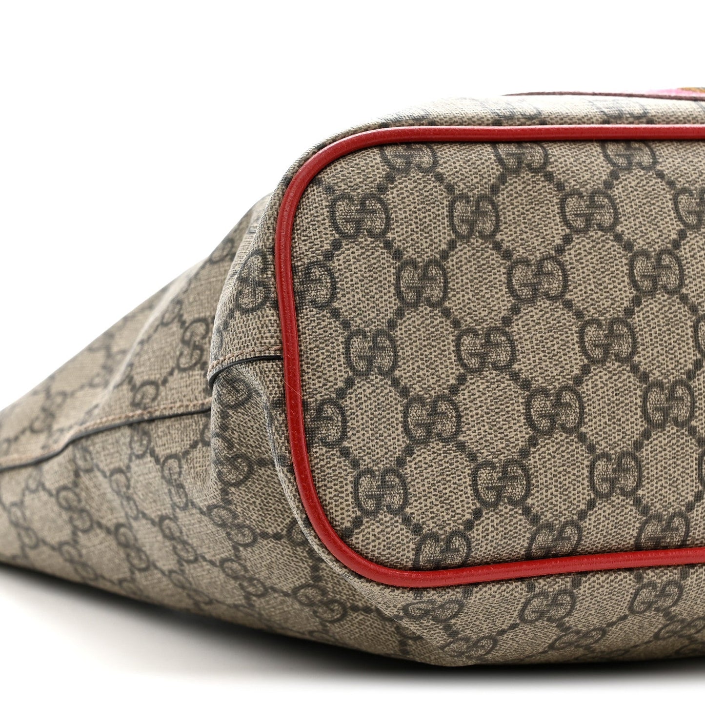 Soft GG Supreme Monogram Web Bosco Patch Small Crossbody Tote Beige Malva Hibiscus Red