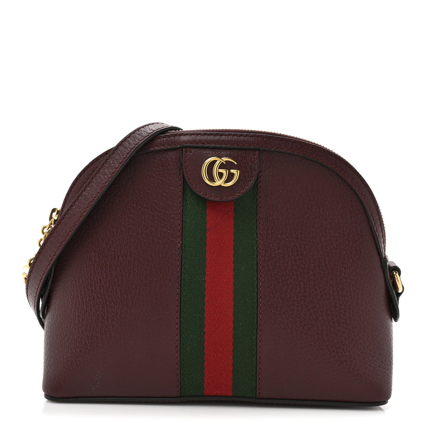 Textured Dollar Calfskin Web Small Ophidia Dome Shoulder Bag Burgundy