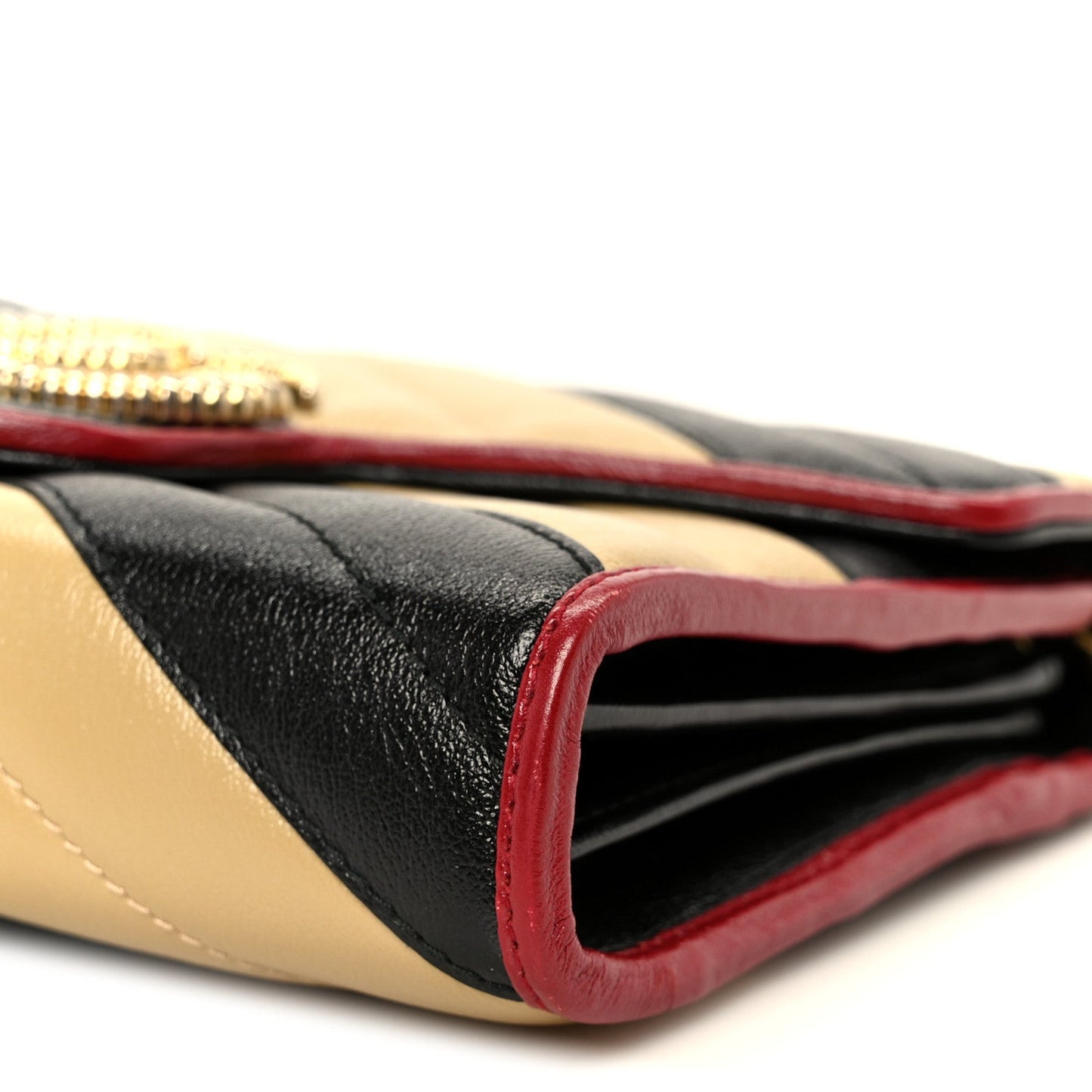 Azalea Calfskin Matelasse Diagonal Patchwork Torchon GG Marmont Chain Wallet Black Beige Romantic Cerise