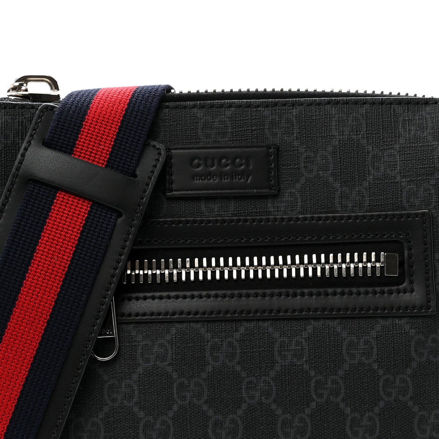 GG Supreme Monogram Web Small Flat Messenger Bag Black Grey