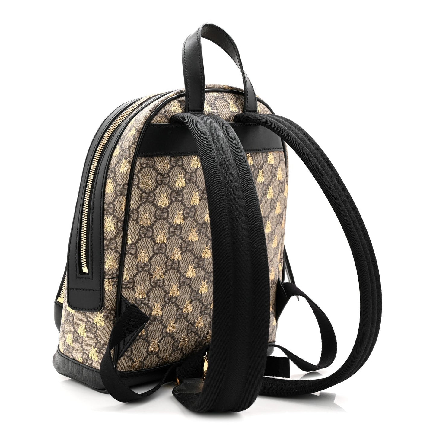 GG Supreme Monogram Bees Print Small Day Backpack Beige Oro Black