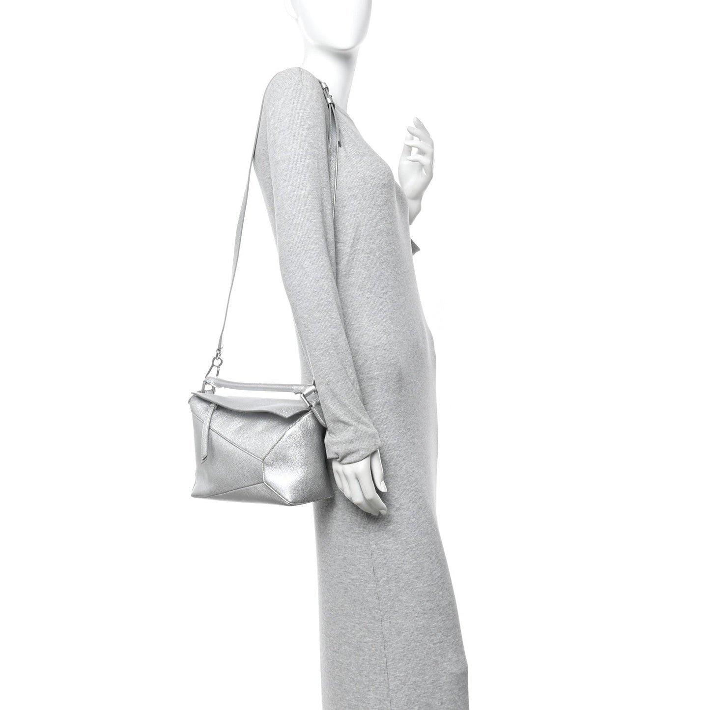 Laminated Lambskin Small Puzzle Edge Bag Silver