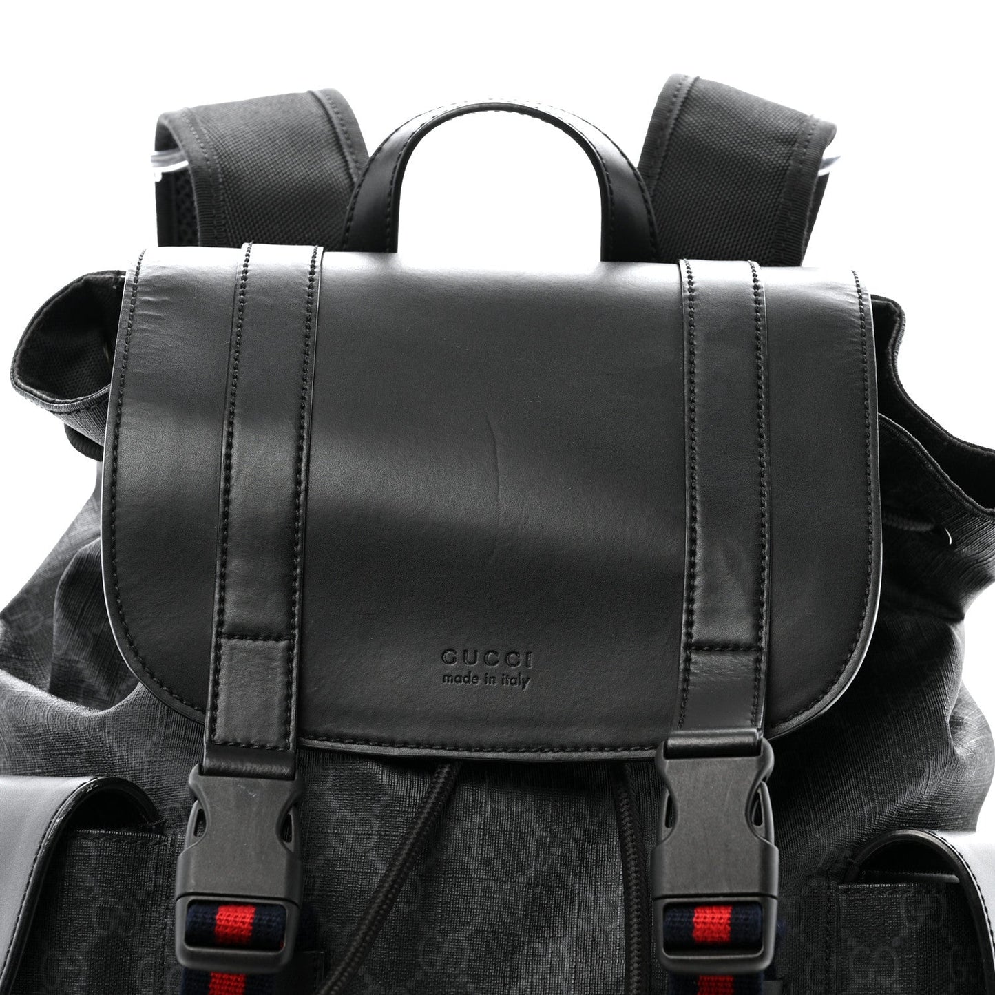 Soft GG Supreme Monogram Calfskin Web Double Buckle Backpack Black