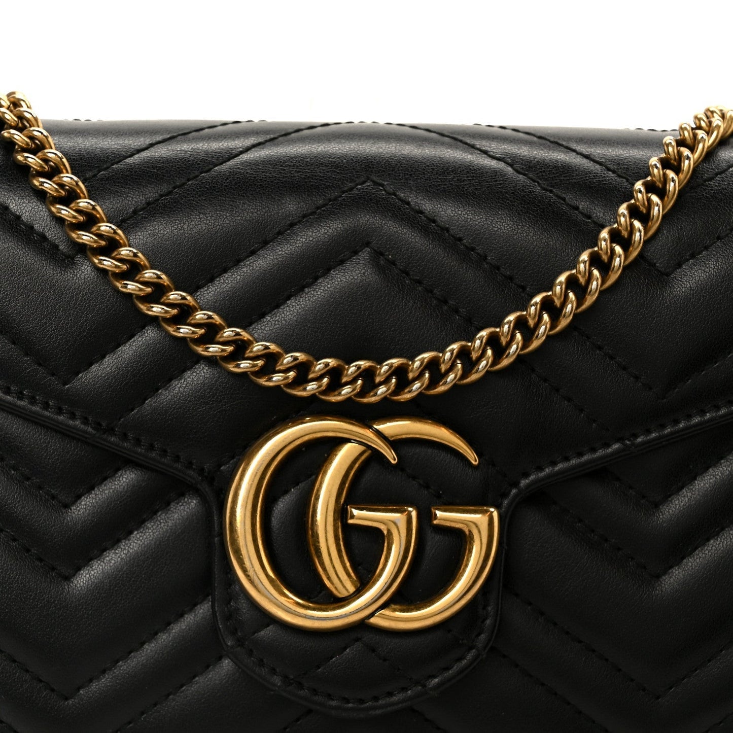 Calfskin Matelasse GG Marmont Chain Wallet Black