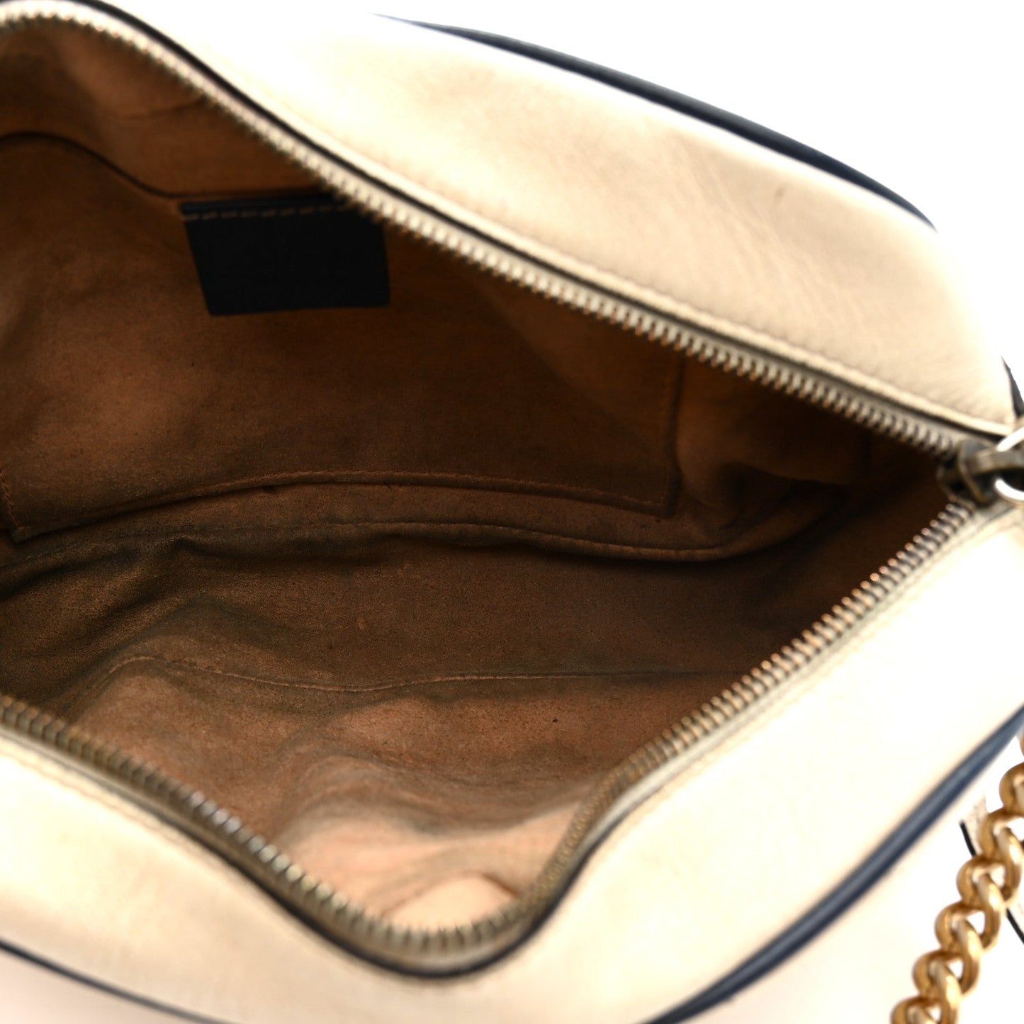 Vintage Effect Calfskin Matelasse Diagonal Small Torchon GG Marmont Chain Shoulder Bag Mystic White Blue Agata