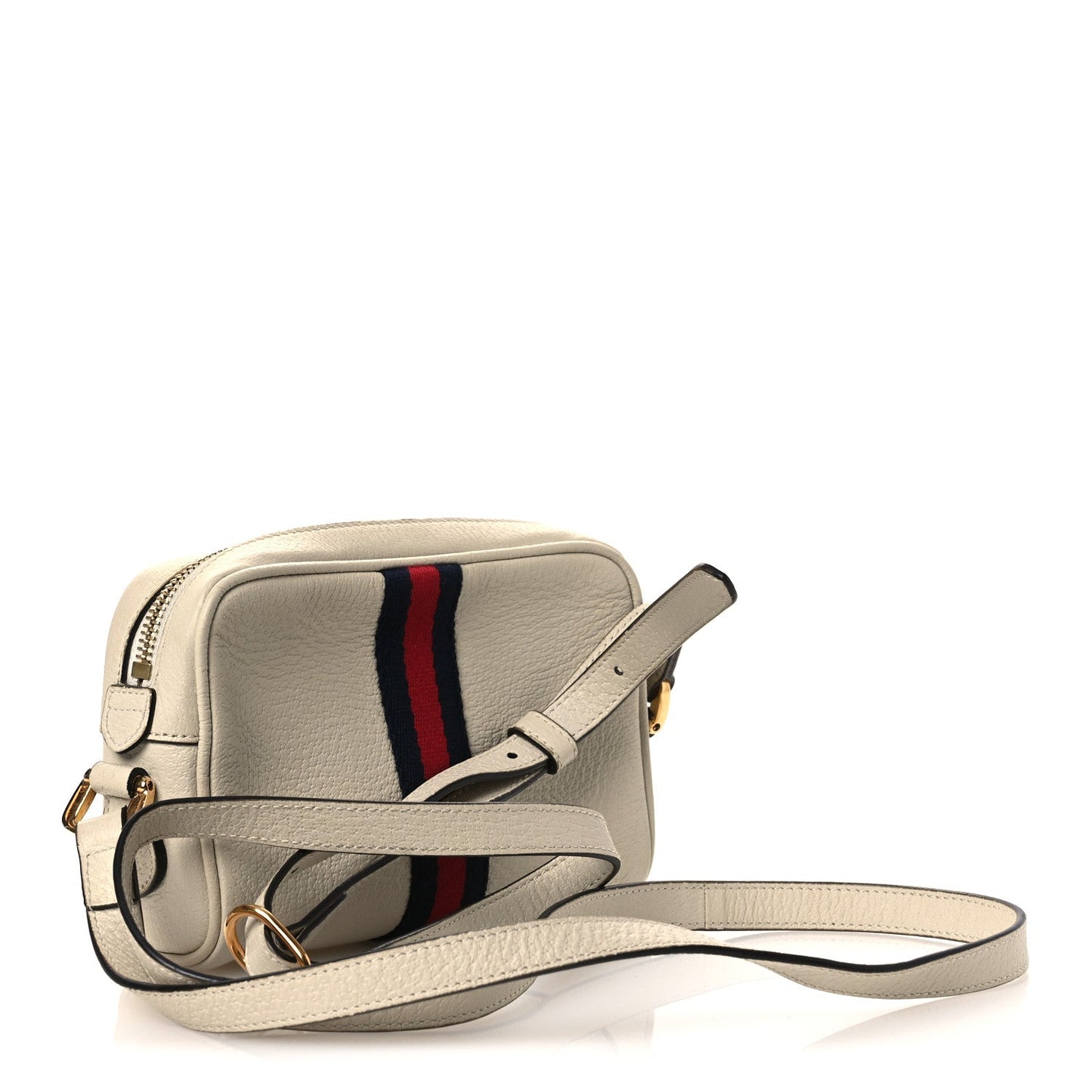 Textured Dollar Calfskin Web Mini Ophidia Shoulder Bag Mystic White
