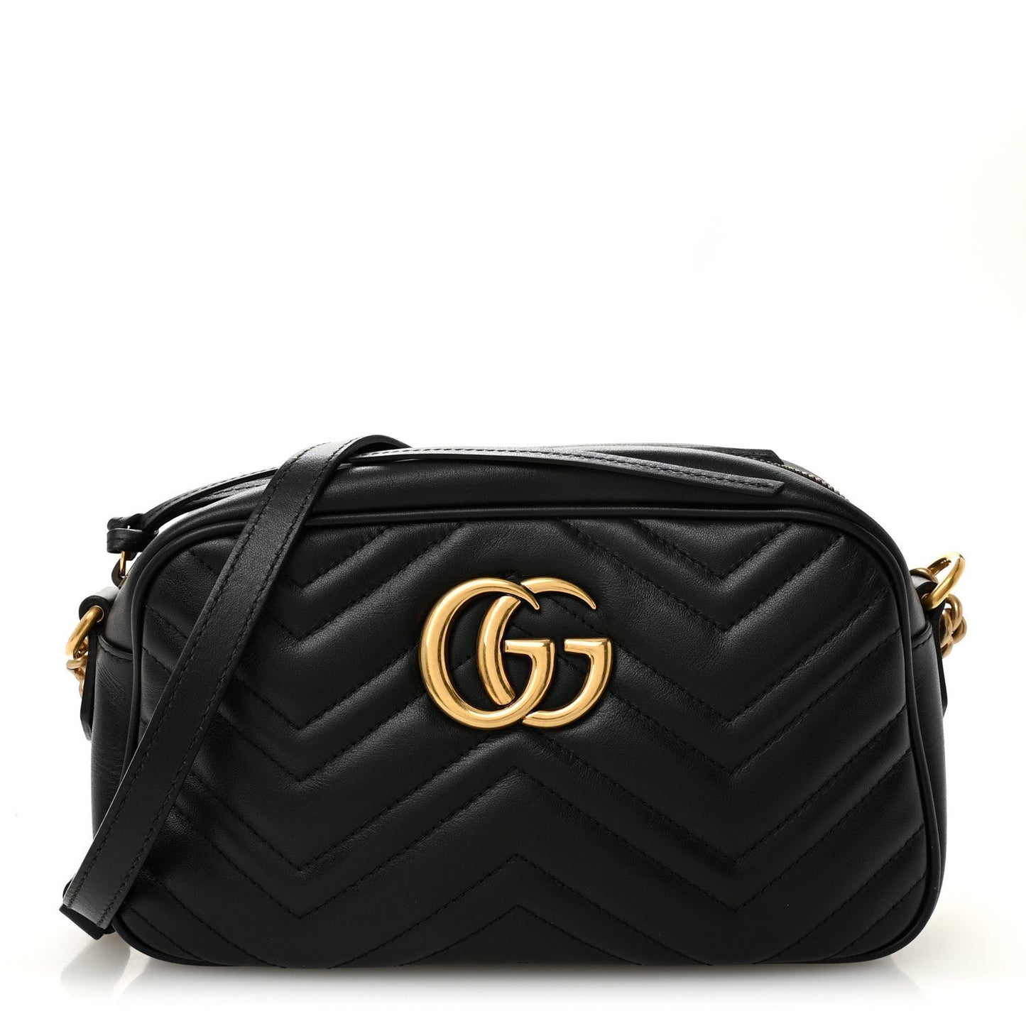 Calfskin Matelasse Small GG Marmont Chain Shoulder Bag Black