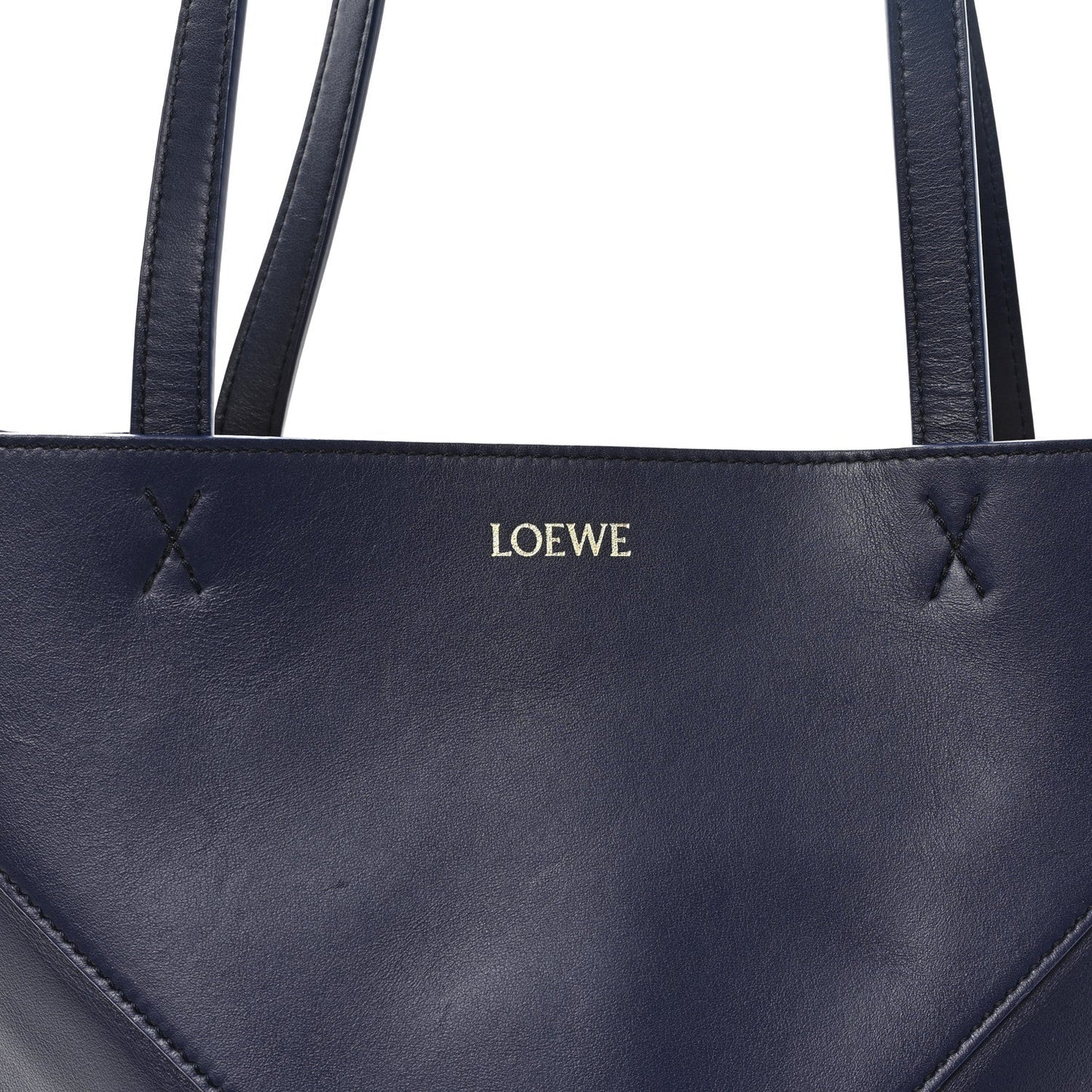 Shiny Calfskin XL Puzzle Fold Tote Abyss Blue
