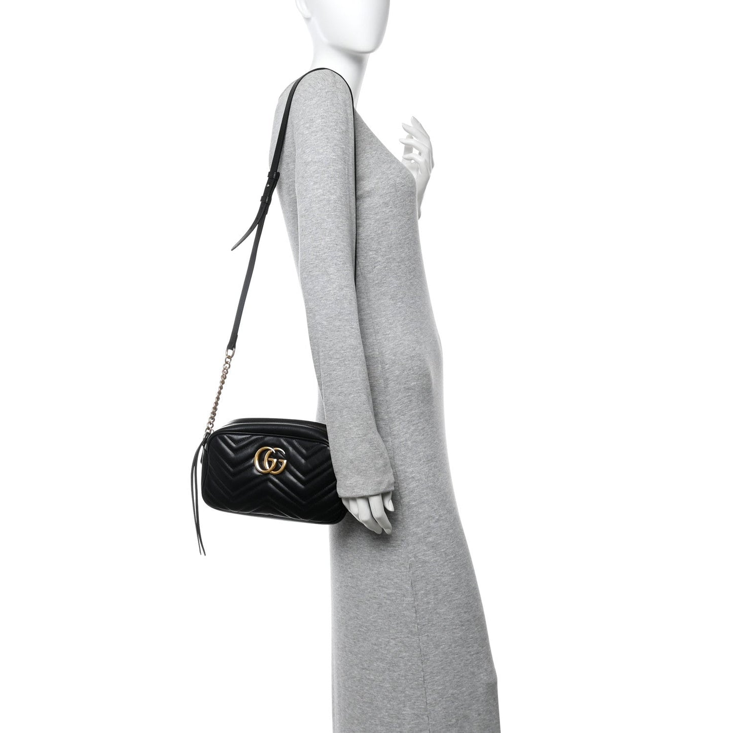 Calfskin Matelasse Small GG Marmont Chain Shoulder Bag Black
