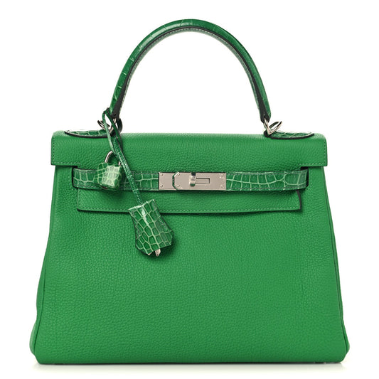 Togo Shiny Niloticus Crocodile Kelly Retourne Touch 28 Bambou
