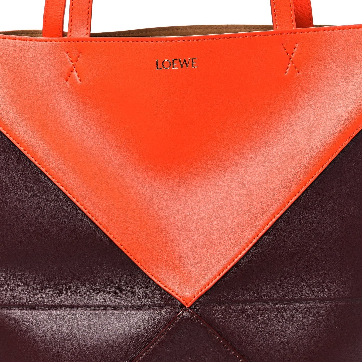 Shiny Calfskin Medium Puzzle Fold Tote Burgundy Orange
