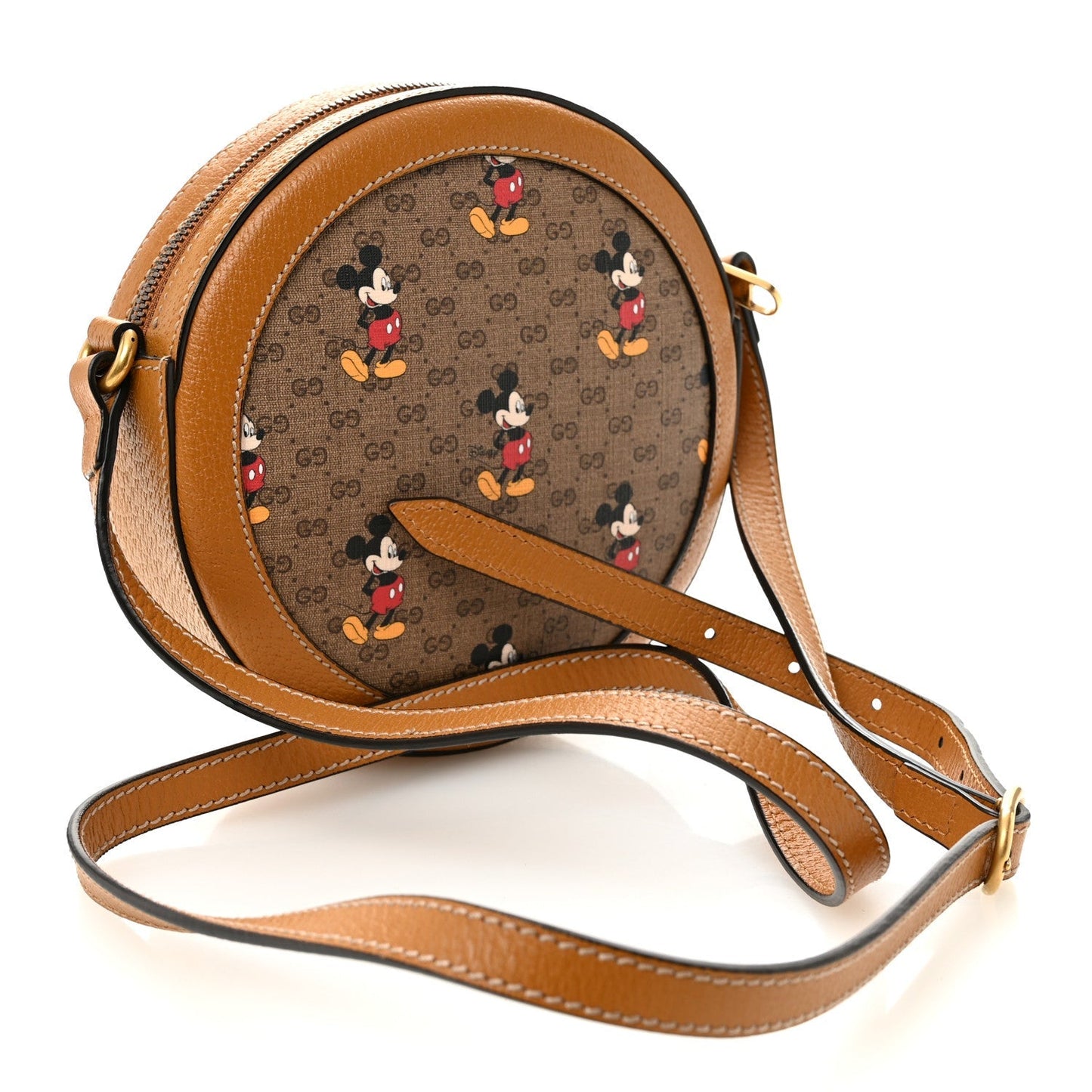 X DISNEY Mini Vintage GG Supreme Monogram Mickey Mouse Round Shoulder Bag Beige Vintage Sun Oil