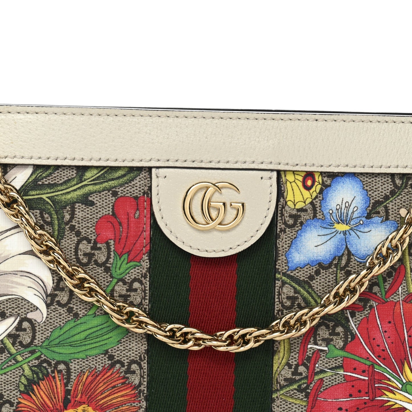 GG Supreme Monogram Flora Web Small Ophidia Chain Shoulder Bag White
