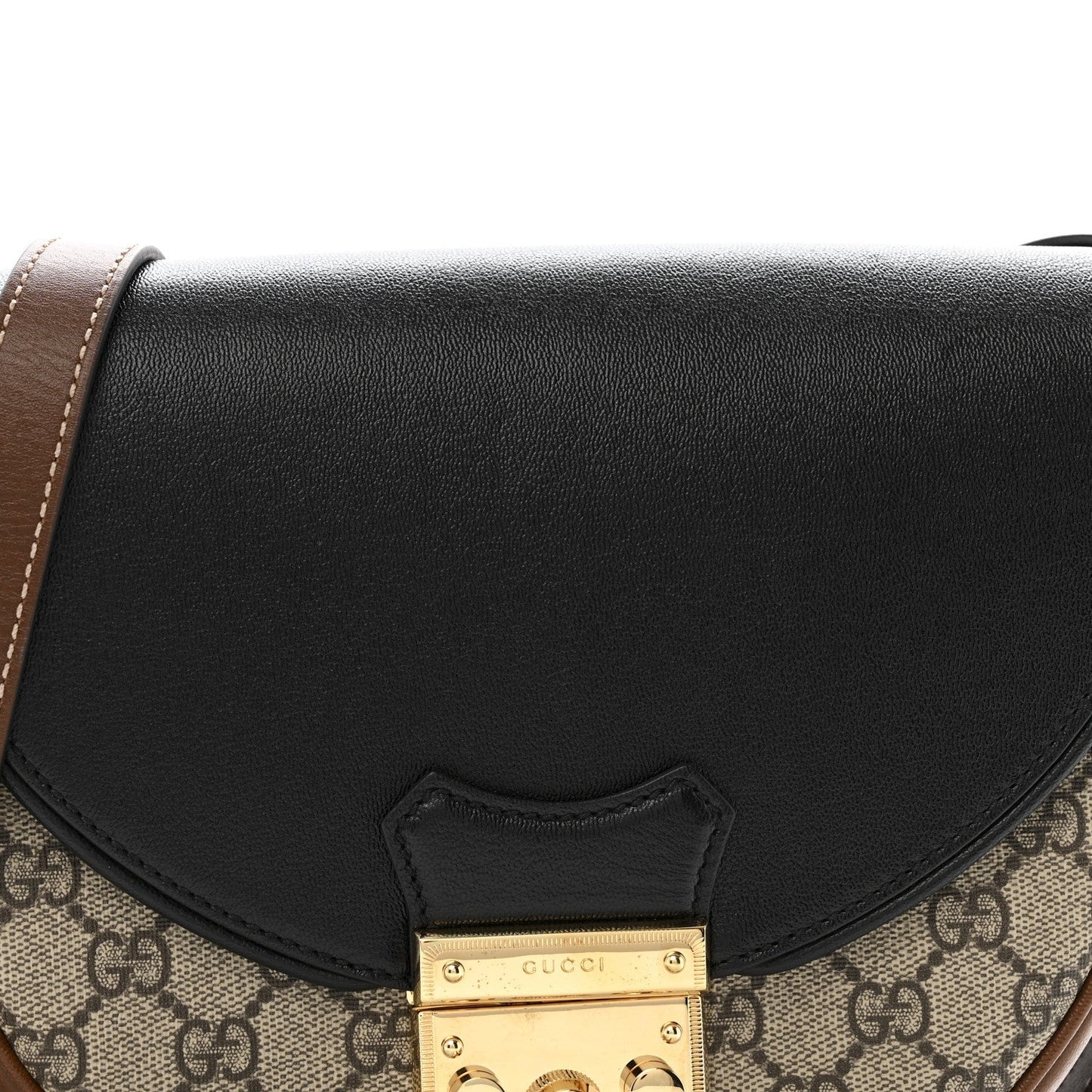 GG Supreme Monogram Calfskin Small Padlock Messenger Shoulder Bag Beige Black Cuir