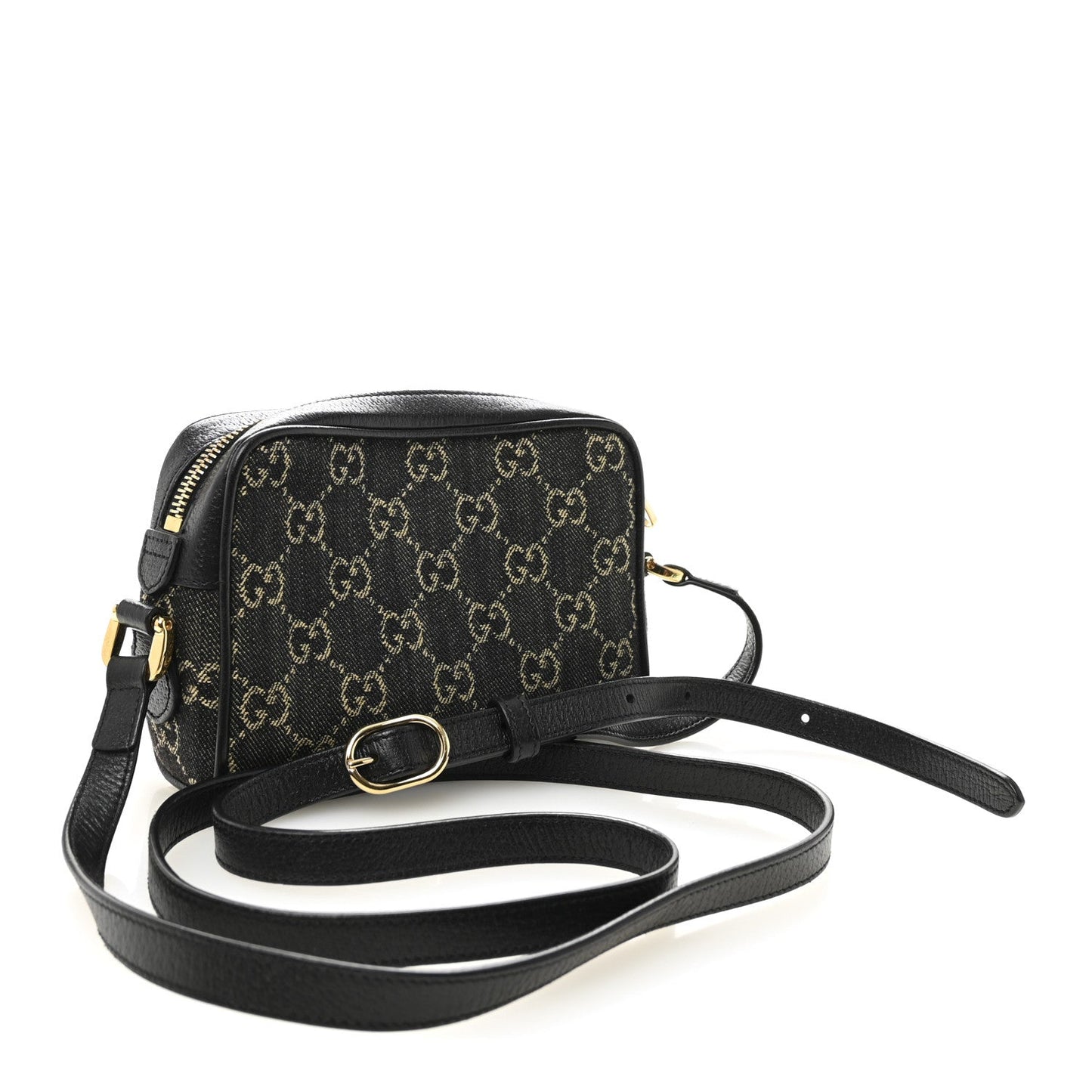 Jacquard Black Denim GG Monogram Textured Dollar Calfskin Mini Ophidia Shoulder Bag Black Ivory