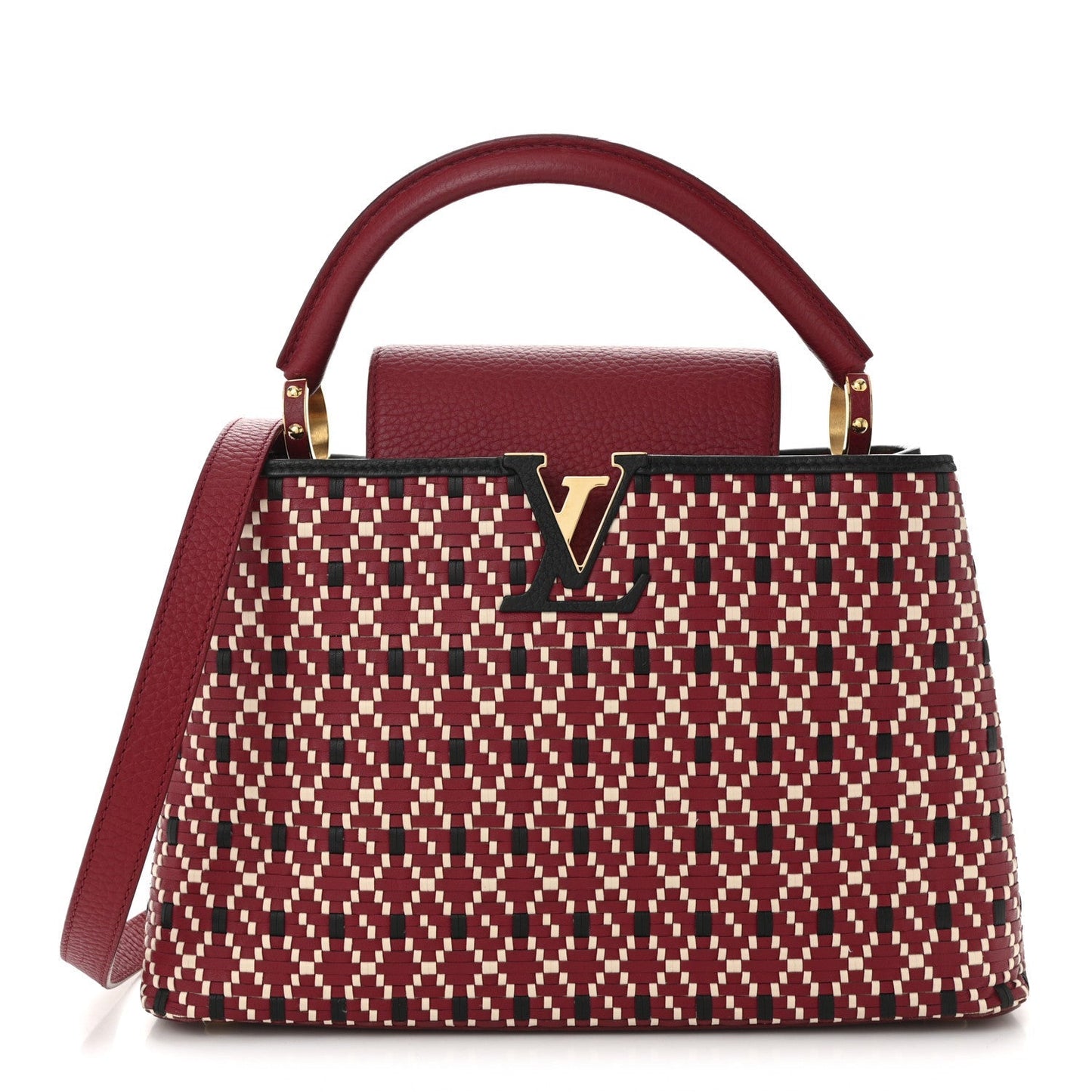Calfskin Woven Capucines PM Black Red