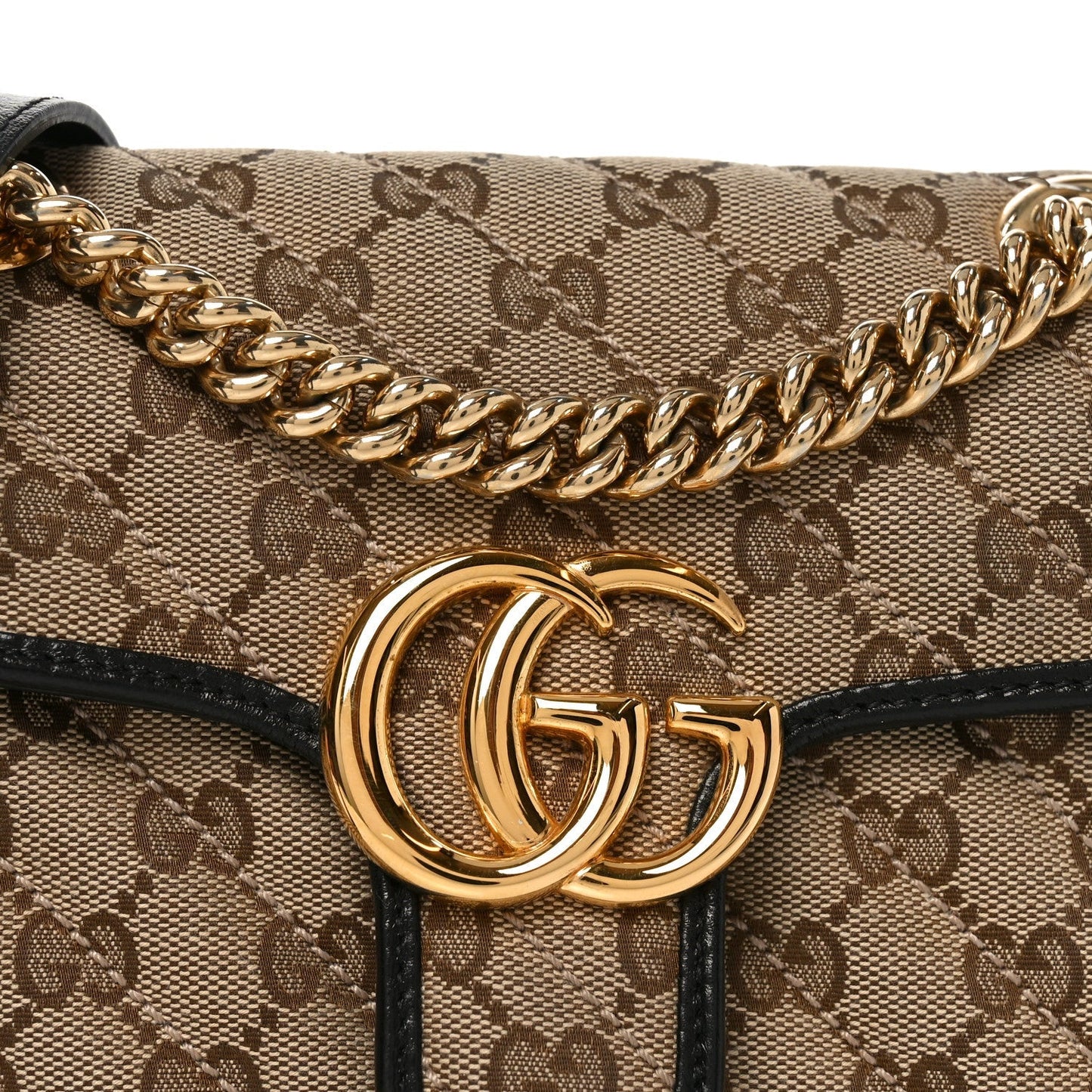 Monogram Matelasse Diagonal Mini GG Marmont Shoulder Bag Beige Black