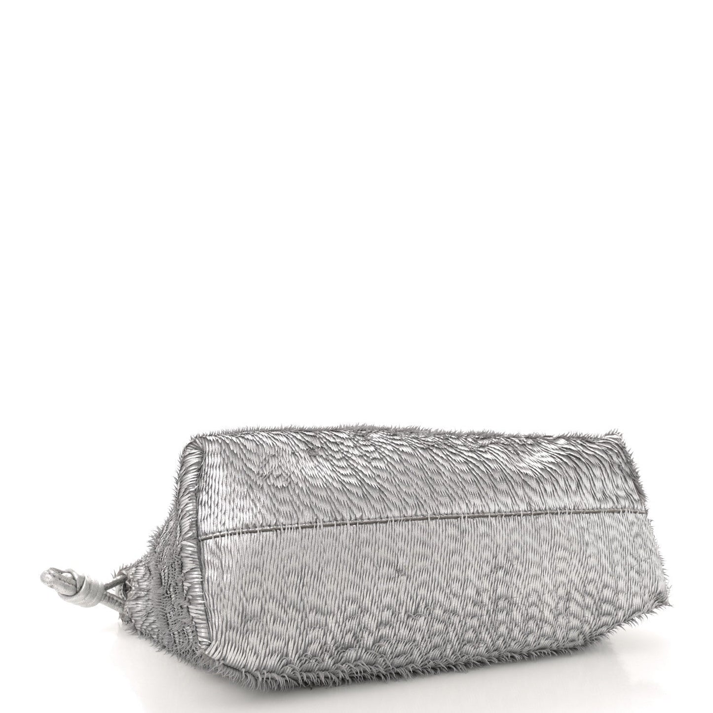 Metallic Nappa Calfskin Fringed Medium Chain Flamenco Knot Purse Silver