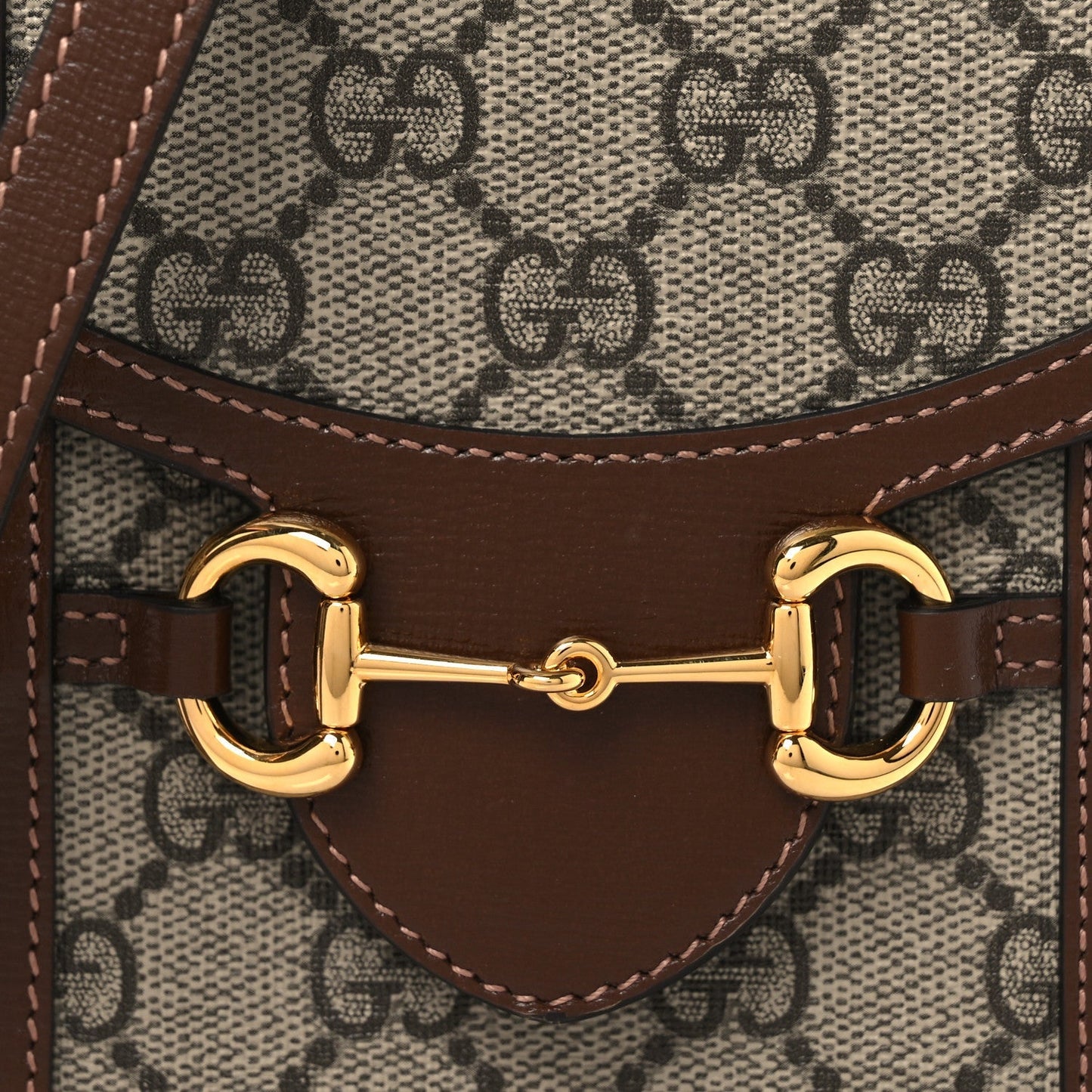 GG Supreme Monogram Mini Horsebit 1955 Crossbody Bag Beige Brown Sugar
