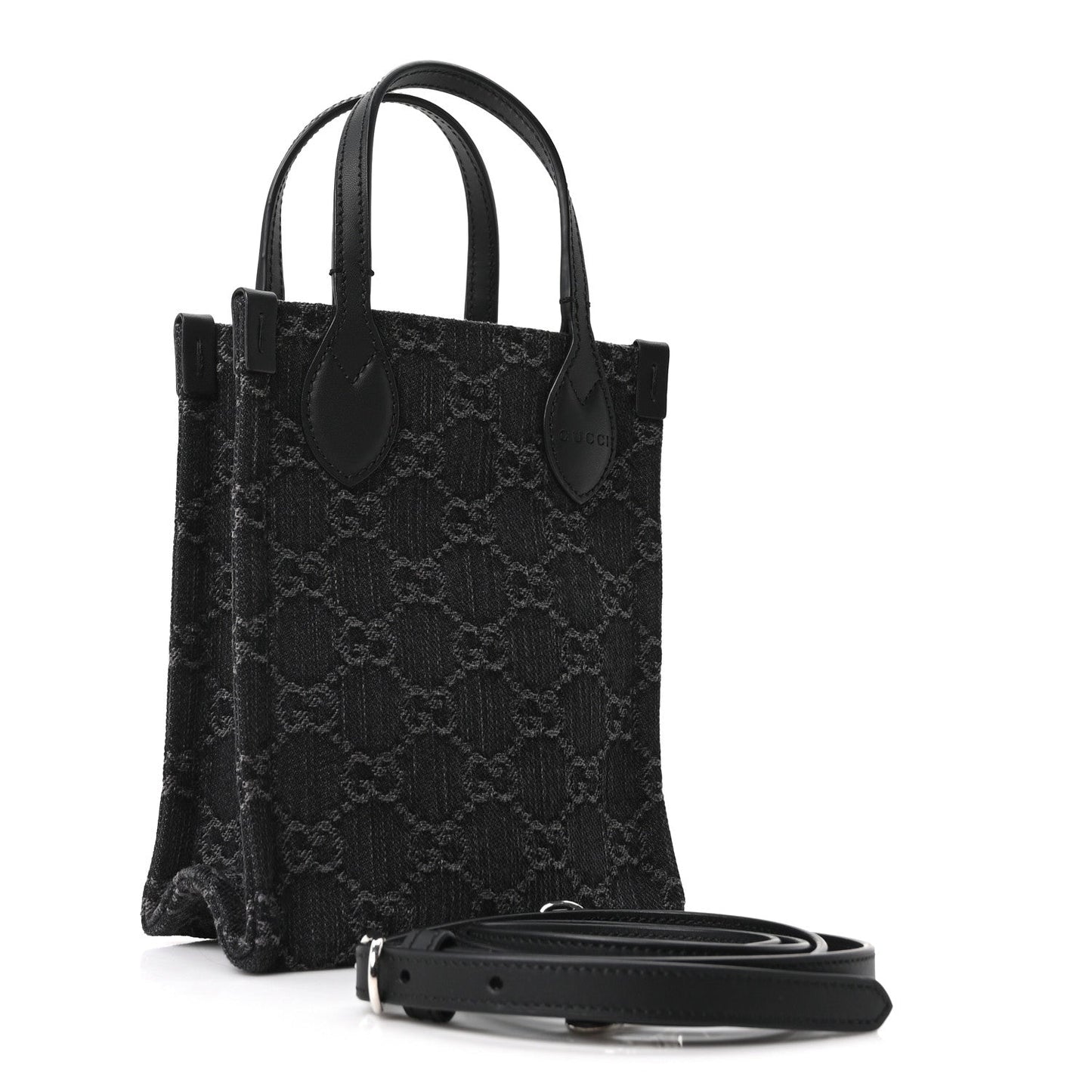 Denim GG Monogram Dollar Calfskin Mini Ophidia Tote Black Grey
