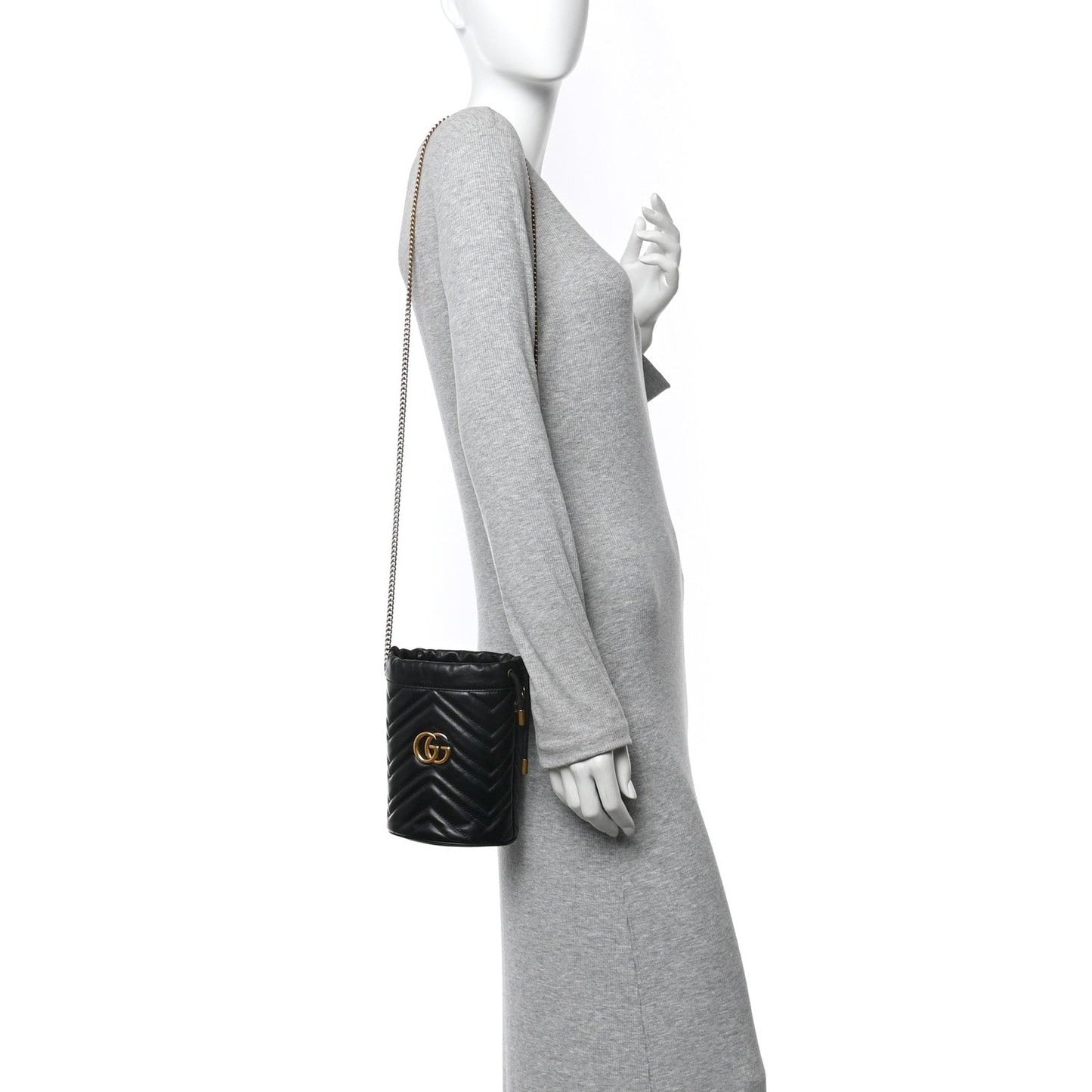 Calfskin Matelasse Mini GG Marmont 2.0 Bucket Bag Black