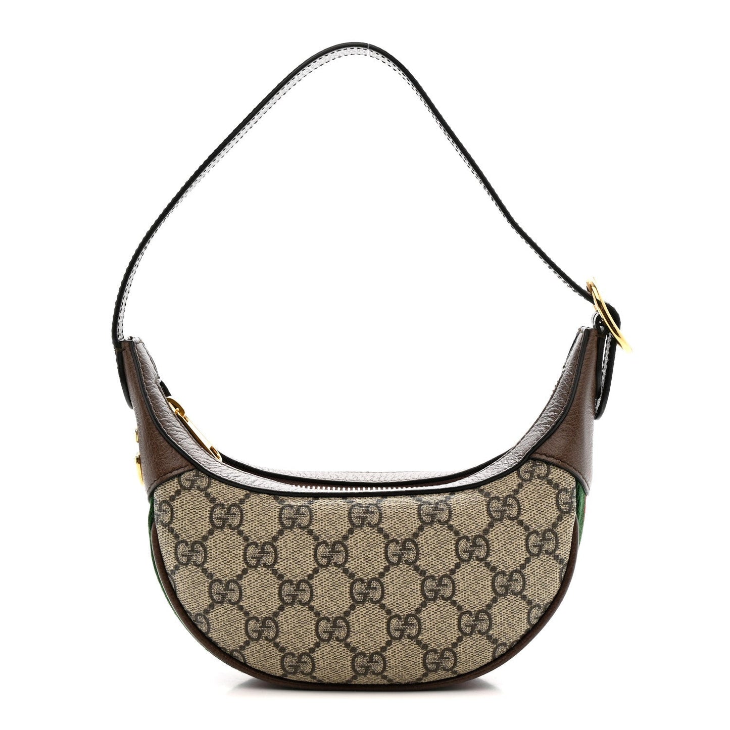 GG Supreme Monogram Textured Calfskin Web Mini Ophidia Half Moon Hobo Beige Ebony New Acero