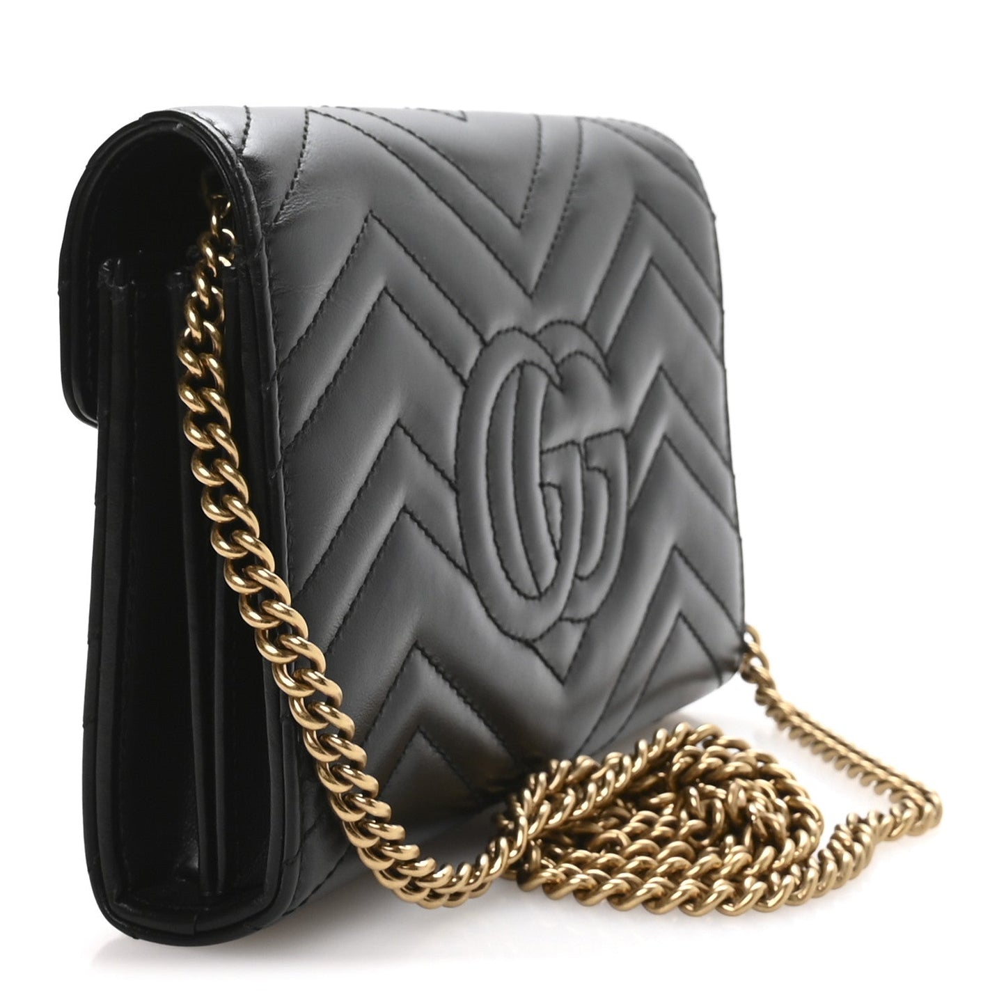 Calfskin Matelasse GG Marmont Chain Wallet Black