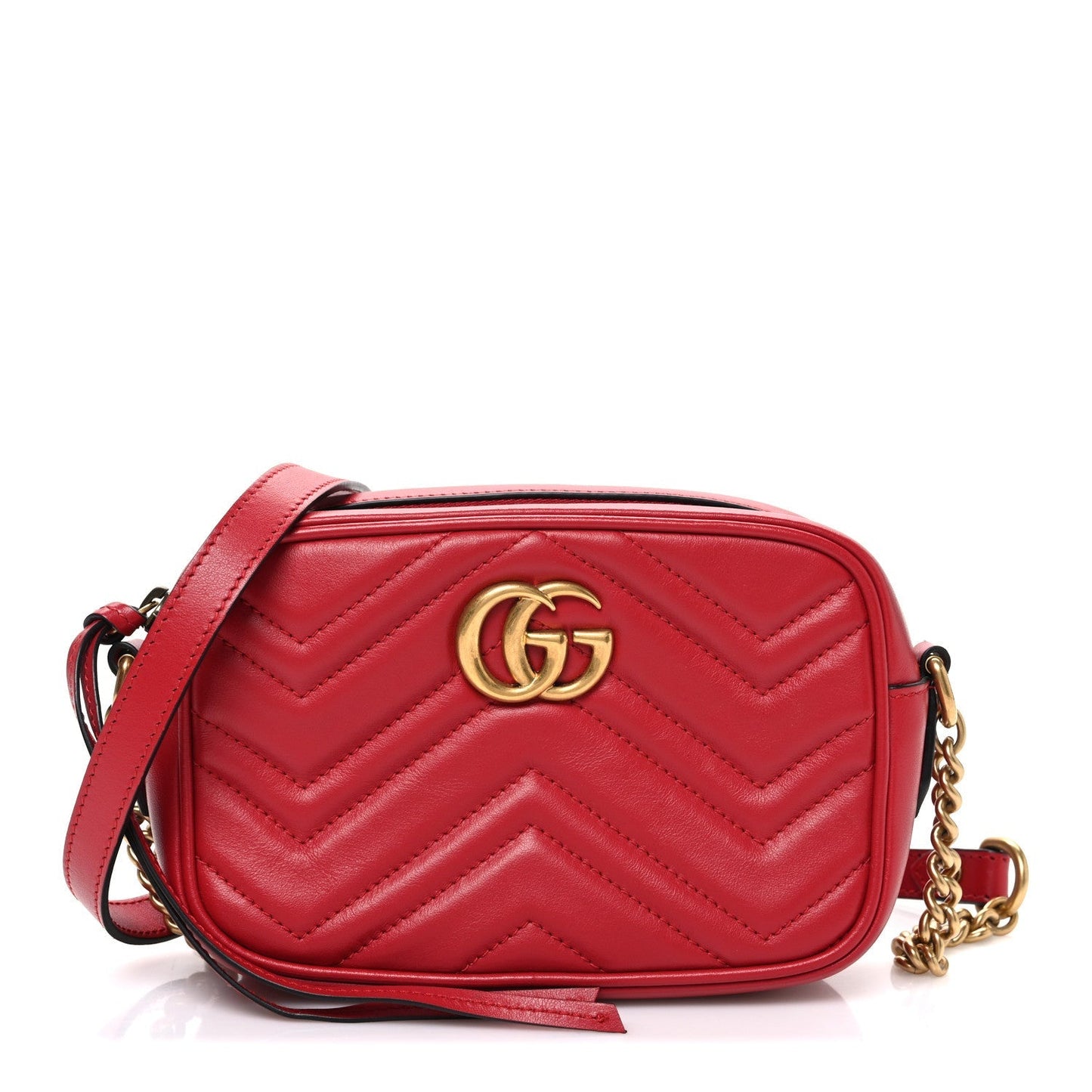 Calfskin Matelasse Mini GG Marmont Chain Shoulder Bag Hibiscus Red