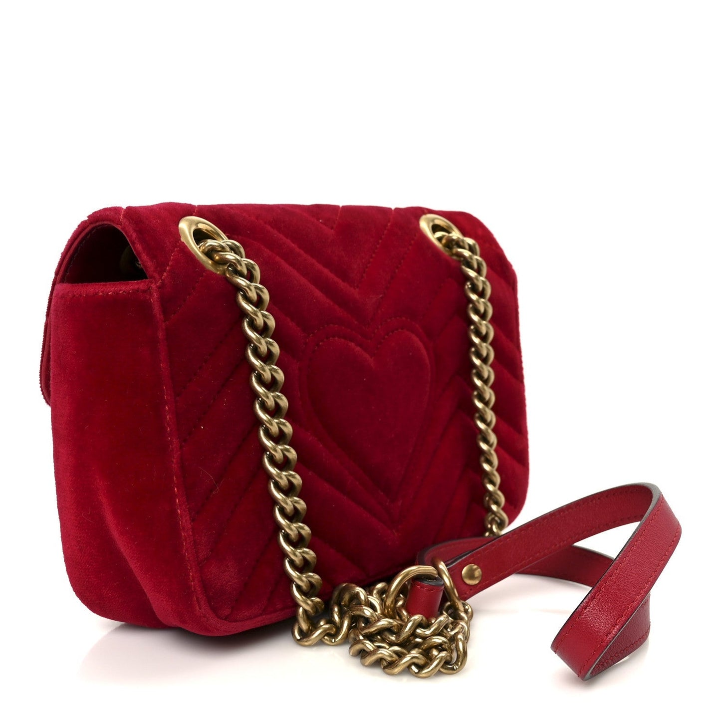 Velvet Matelasse Mini GG Marmont Shoulder Bag Hibiscus Red