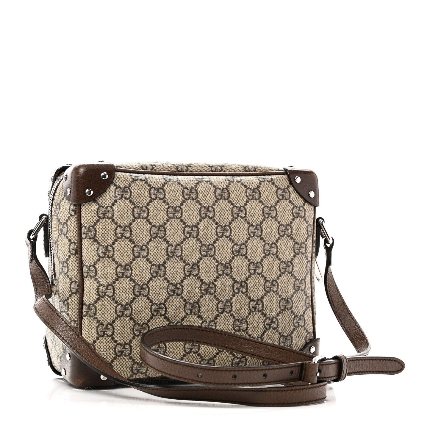 GG Supreme Monogram Textured Calfskin Square Messenger Bag Beige Ebony New Acero