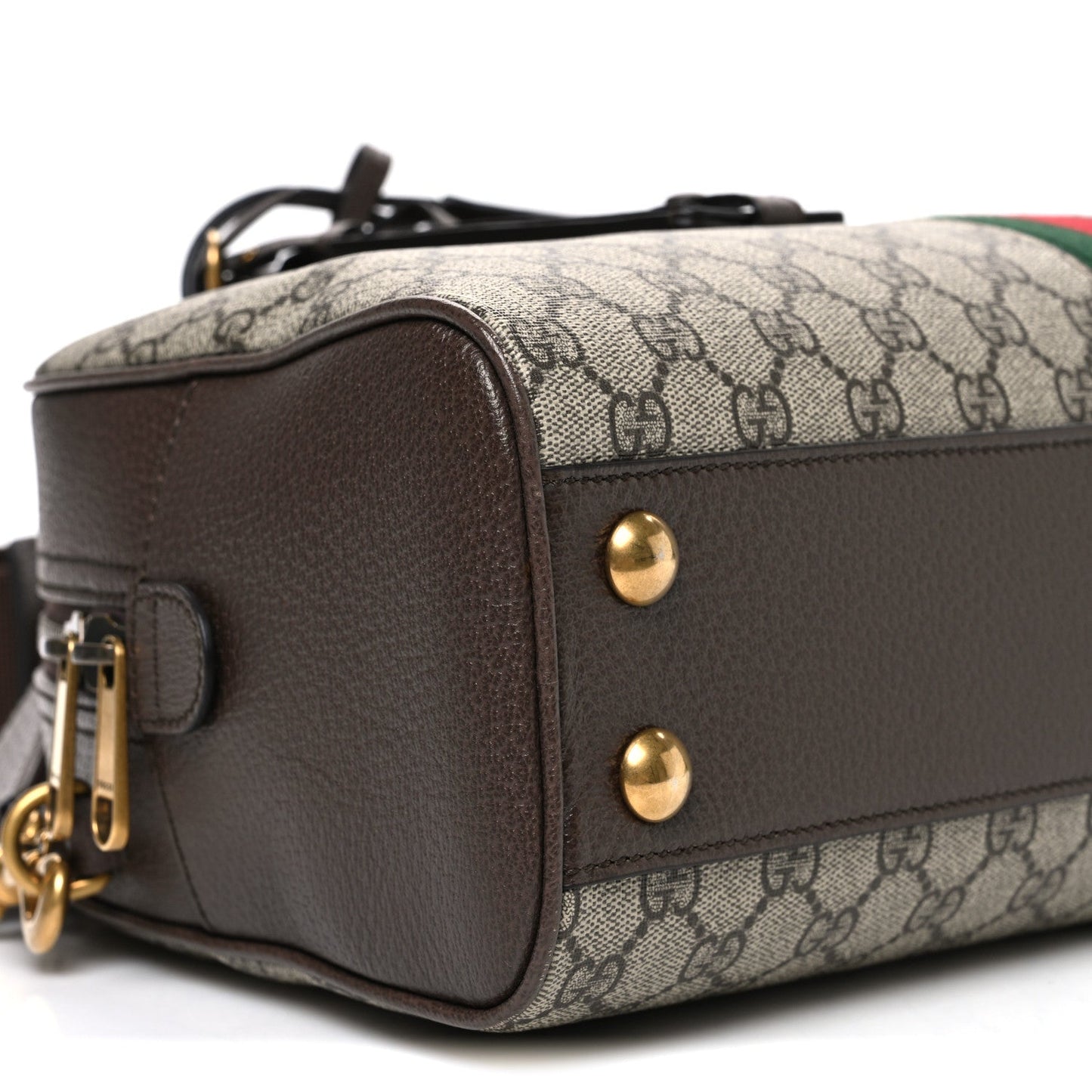 GG Supreme Monogram Textured Dollar Calfskin Web Medium Savoy Bowling Bag Beige Ebony New Acero